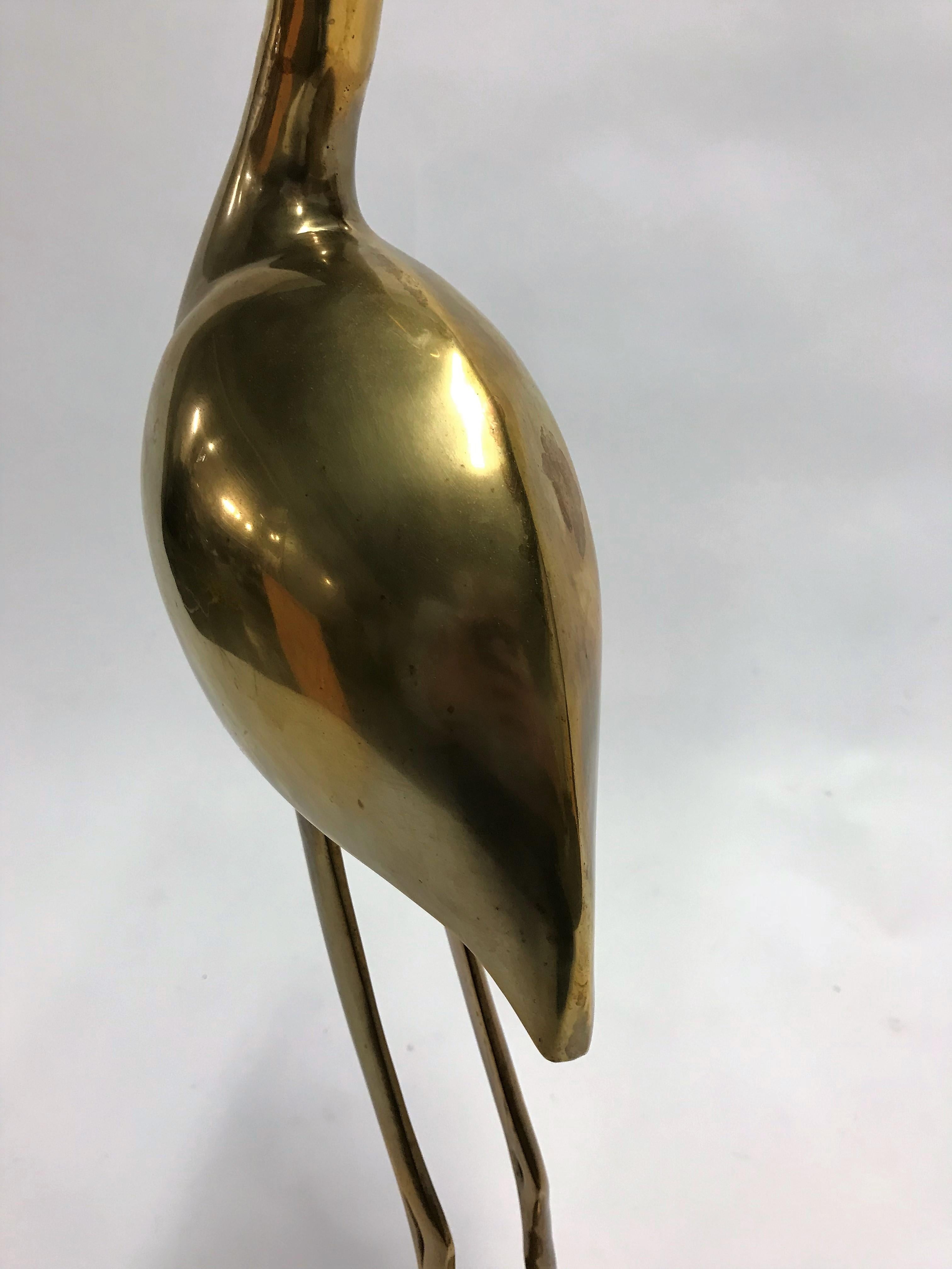Large Vintage Brass Crane Bird, 1970s 1