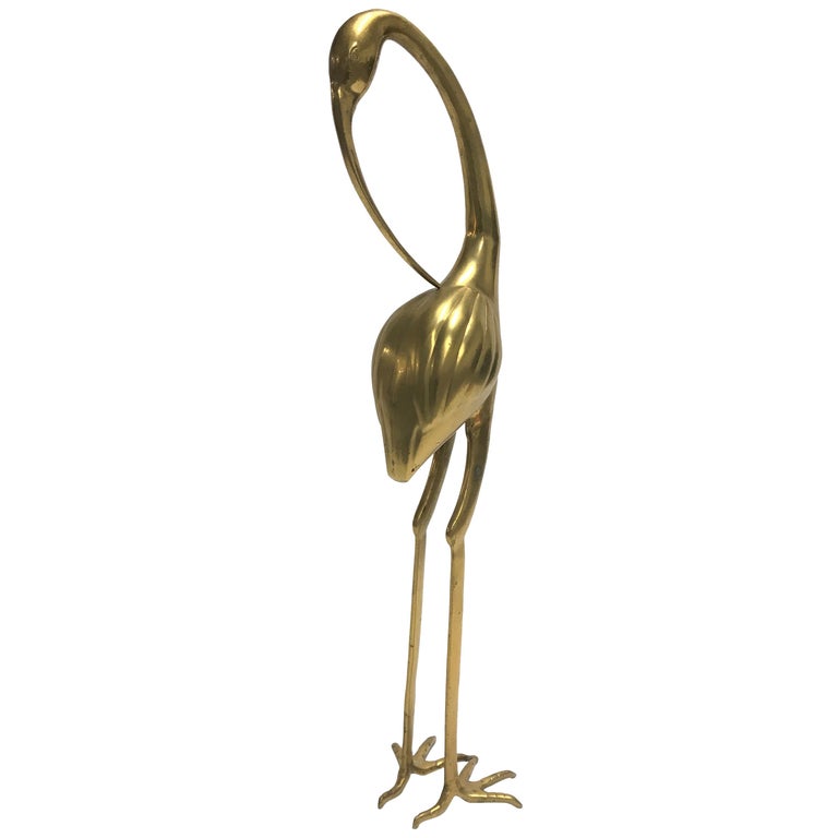 Large Vintage Brass Crane Bird, 1970s For Sale