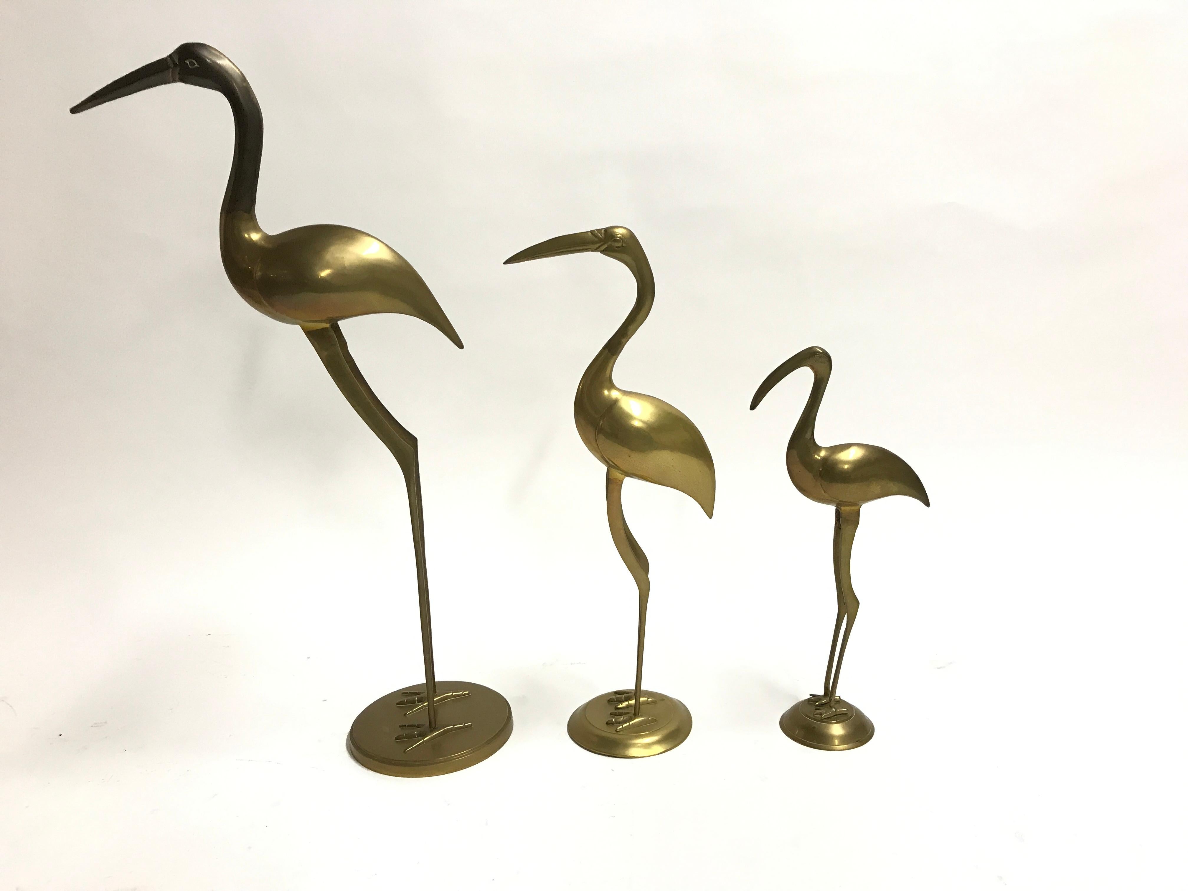 Hollywood Regency Large Vintage Brass Crane Birds, 1970s For Sale