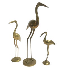 Large Vintage Brass Crane Birds, 1970s