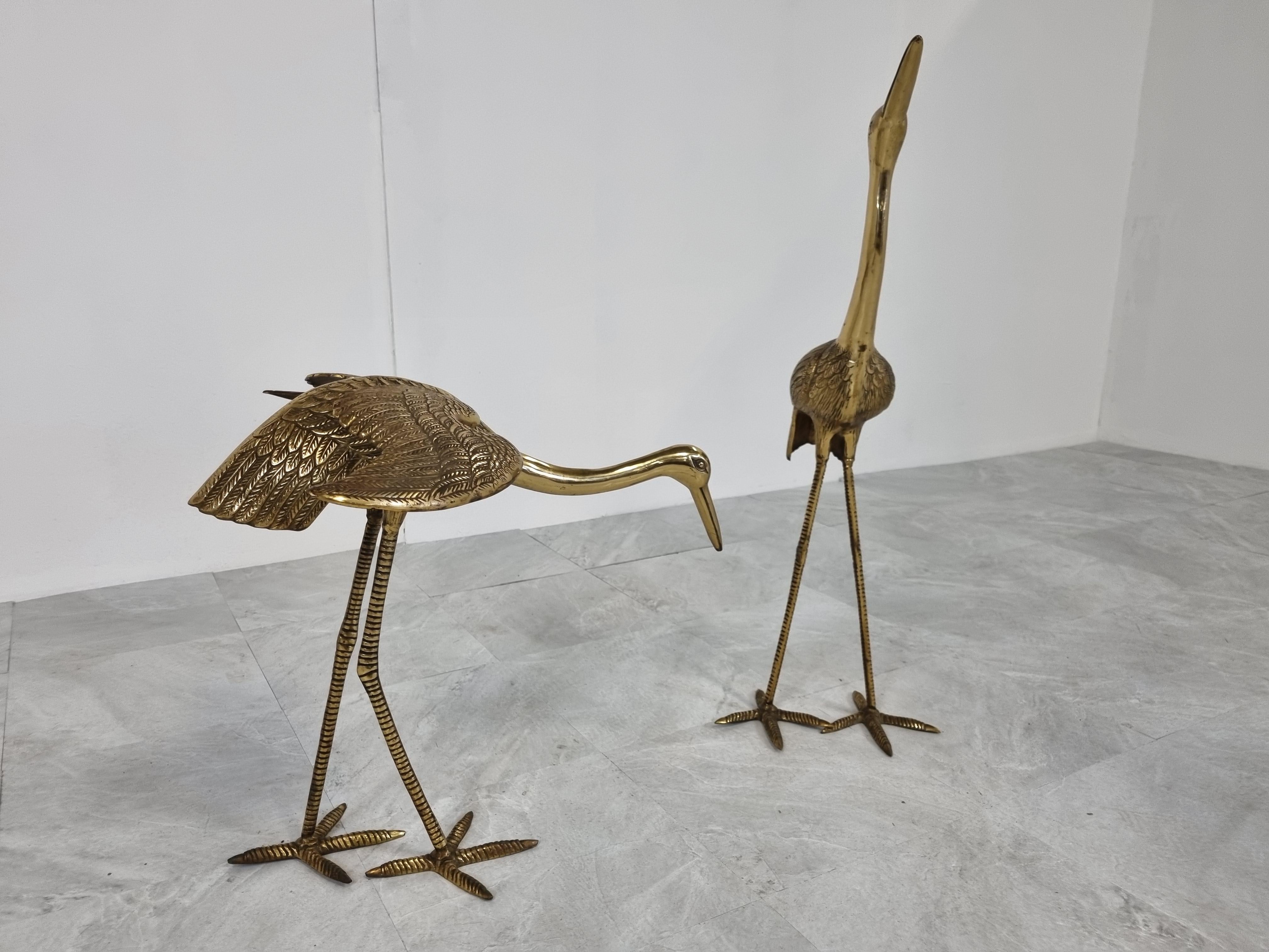Large Vintage Brass Crane Birds, Set of Two, 1970s In Good Condition In HEVERLEE, BE