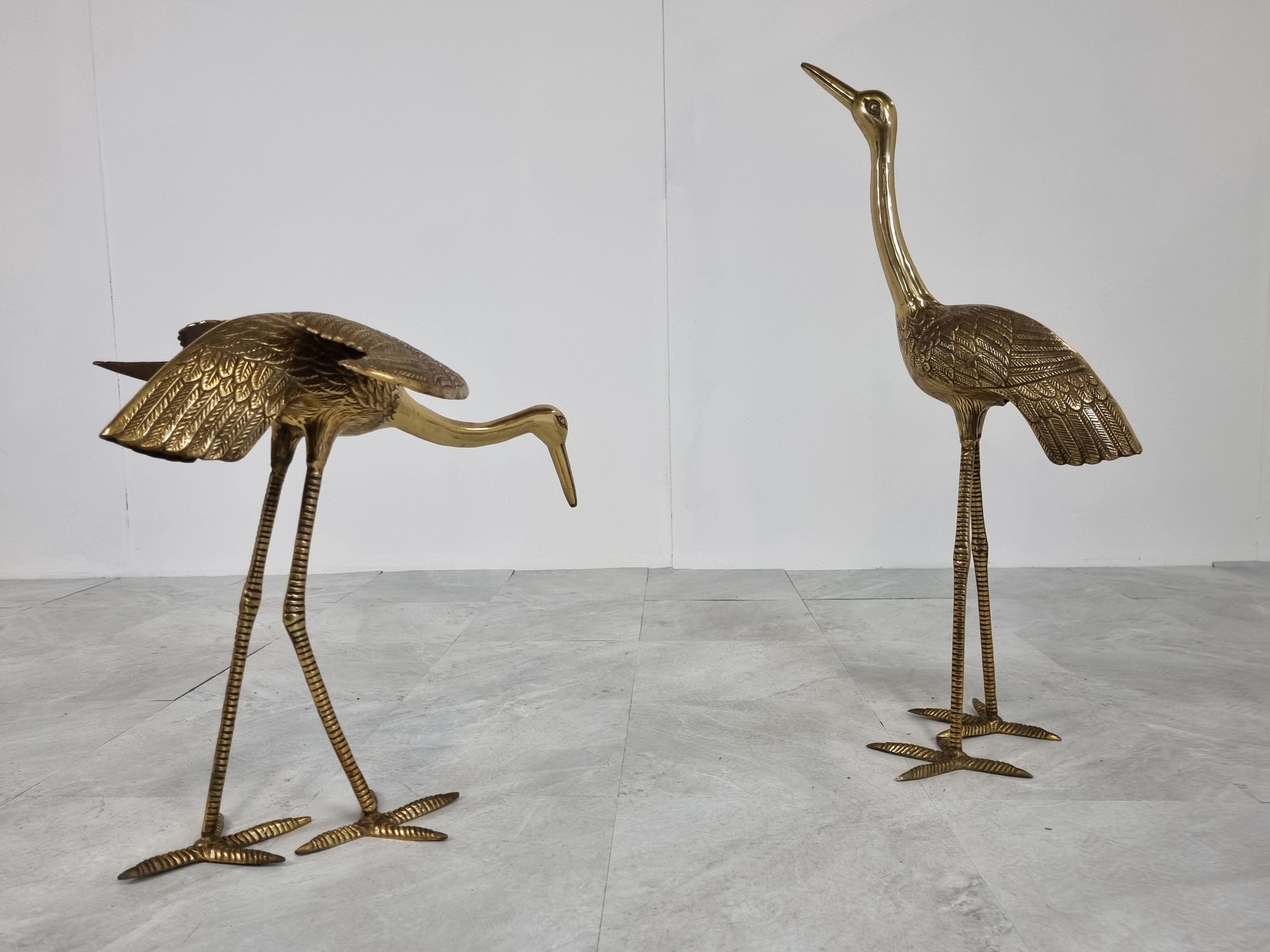 Late 20th Century Large Vintage Brass Crane Birds, Set of Two, 1970s