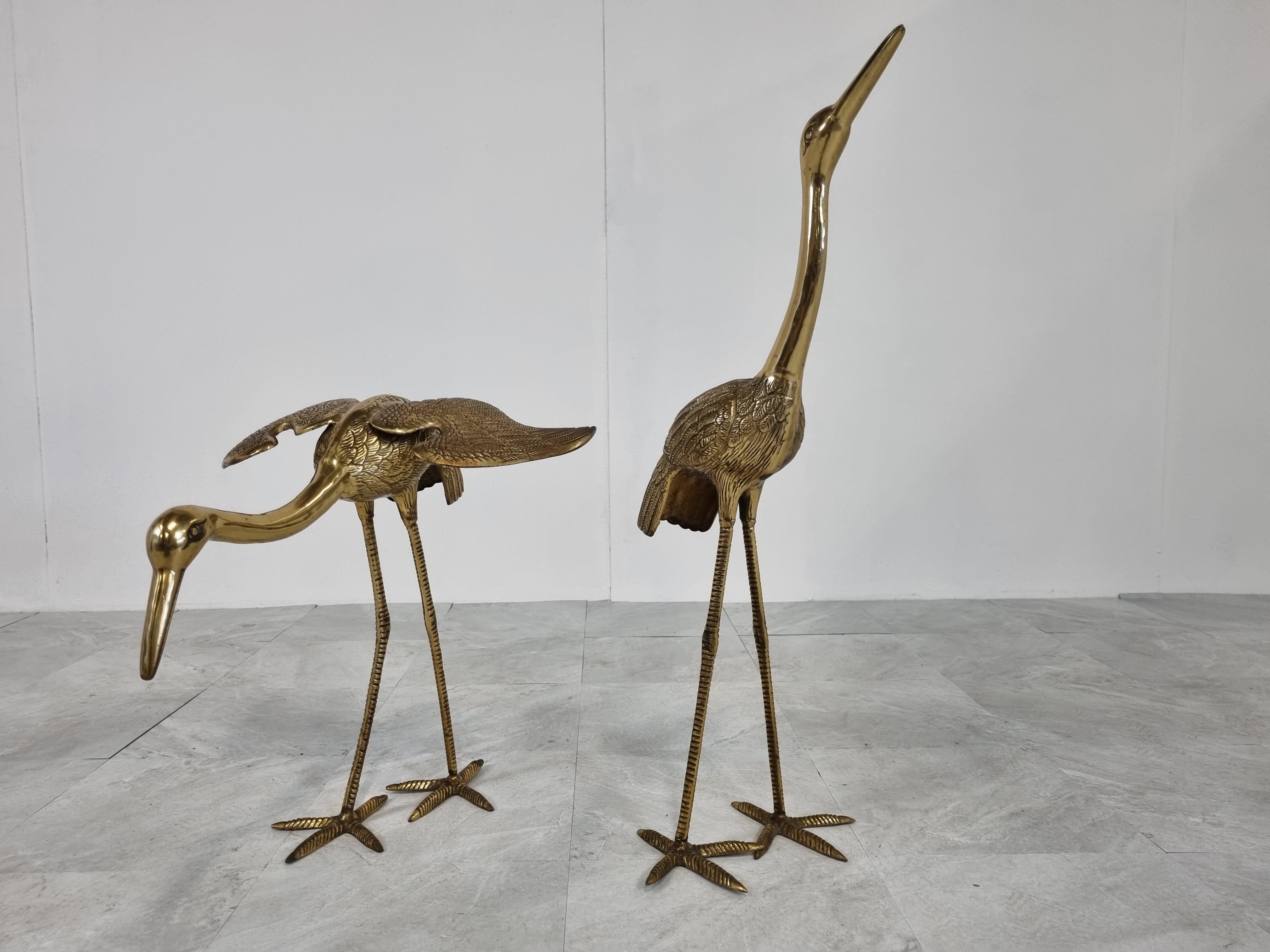 Large Vintage Brass Crane Birds, Set of Two, 1970s 3
