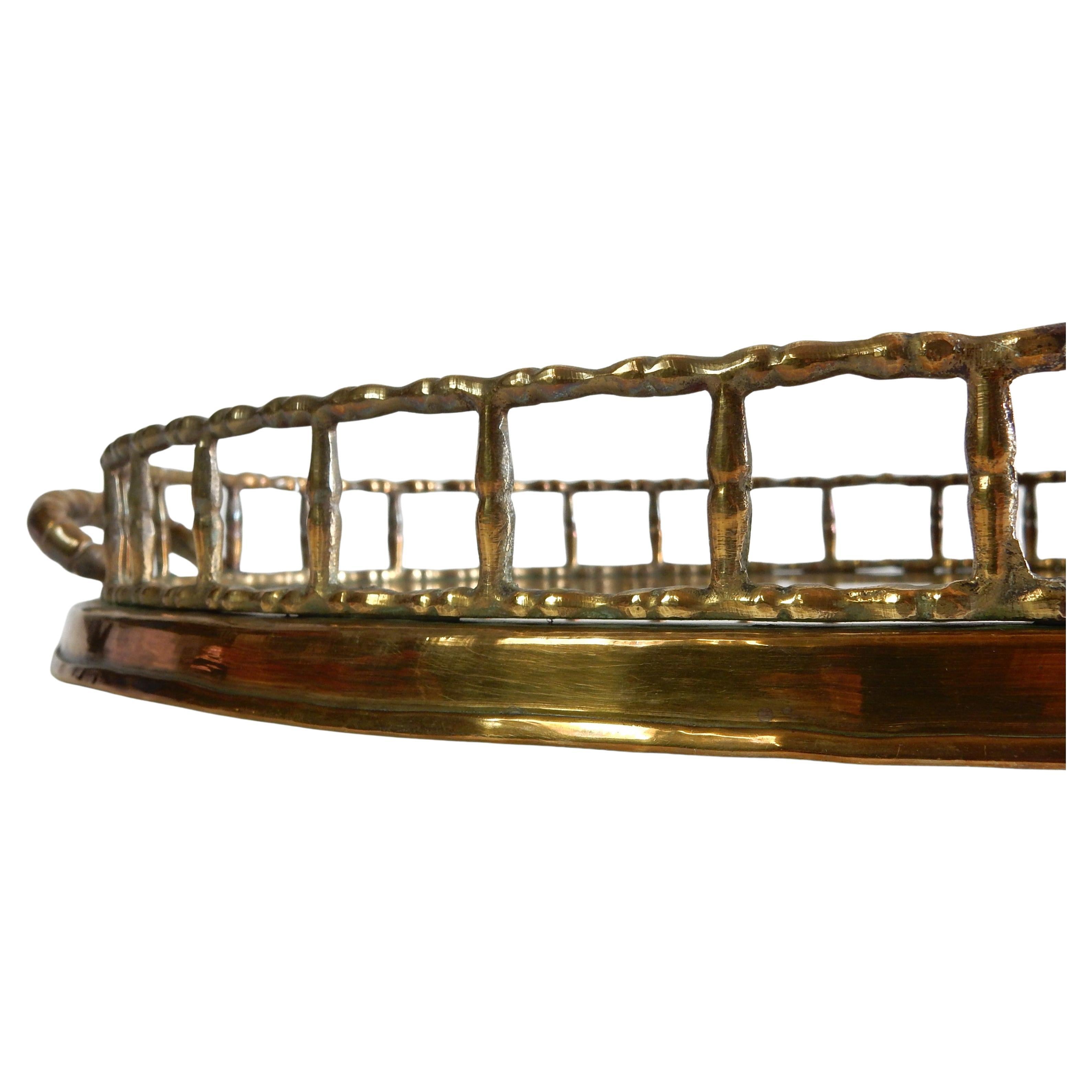 Taiwanese Large Vintage Brass Faux Bamboo Bar Serving Tray For Sale
