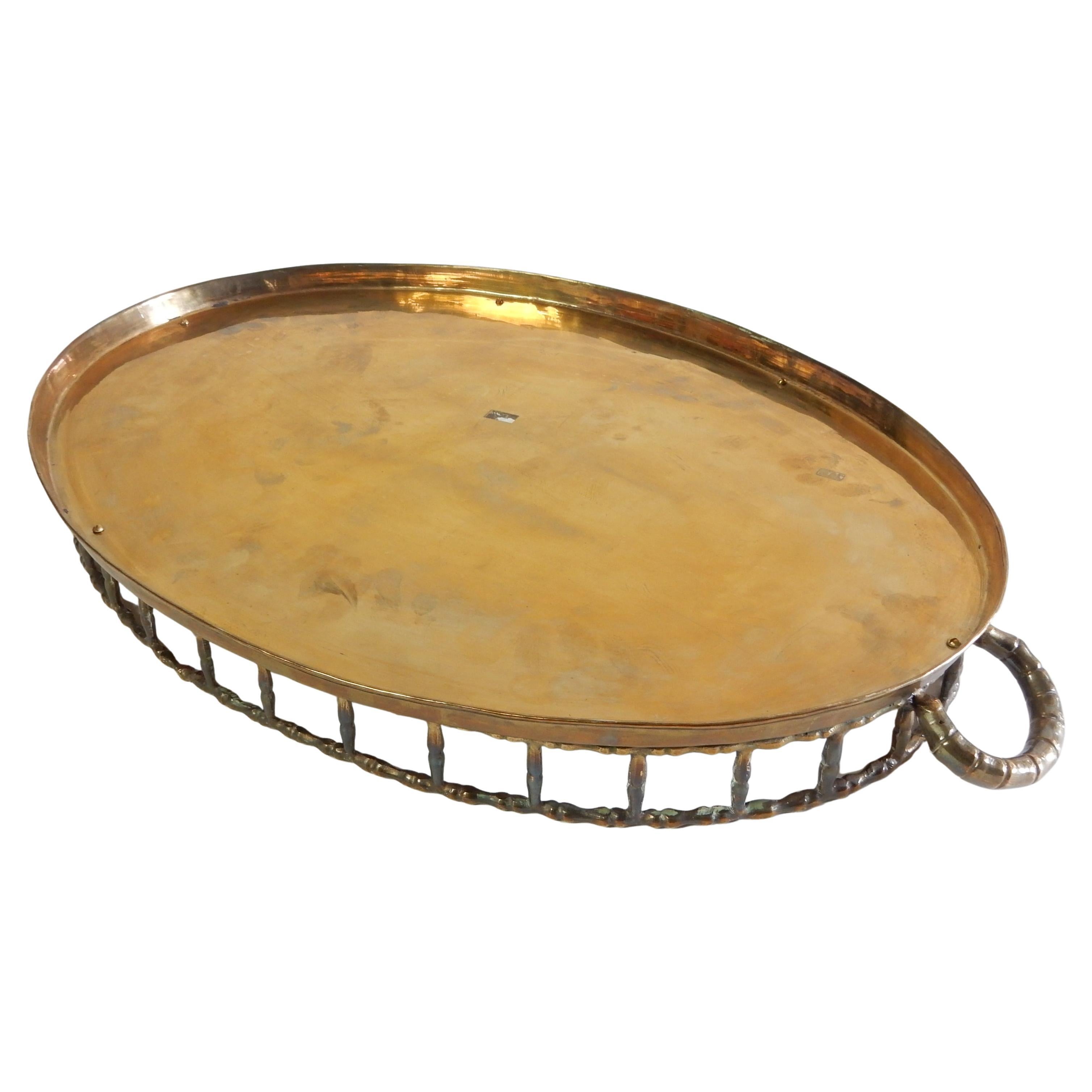 Large Vintage Brass Faux Bamboo Bar Serving Tray In Good Condition For Sale In Las Vegas, NV