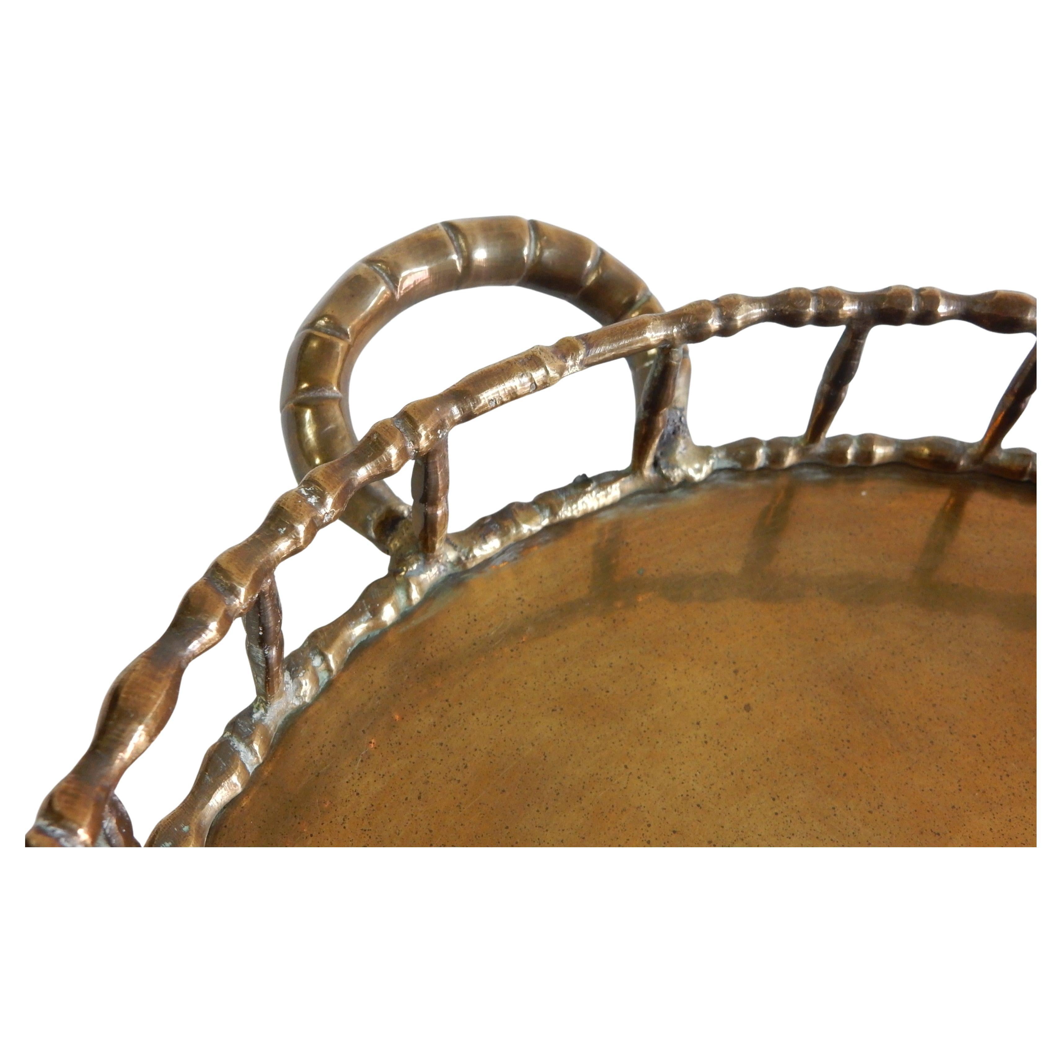 Large Vintage Brass Faux Bamboo Bar Serving Tray For Sale 1