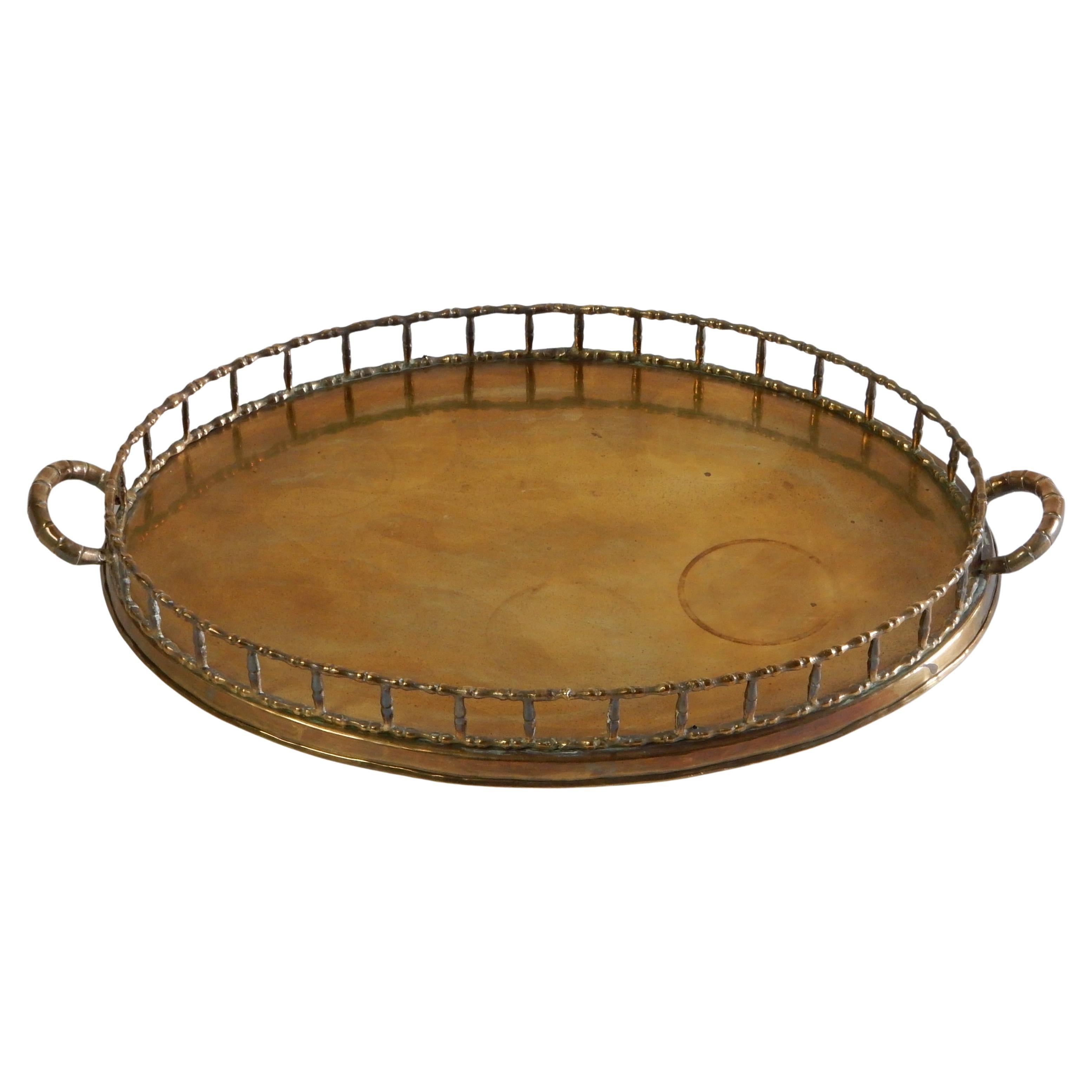 Large Vintage Brass Faux Bamboo Bar Serving Tray For Sale 2