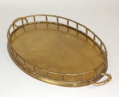 Large Vintage Brass Faux Bamboo Serving Tray
