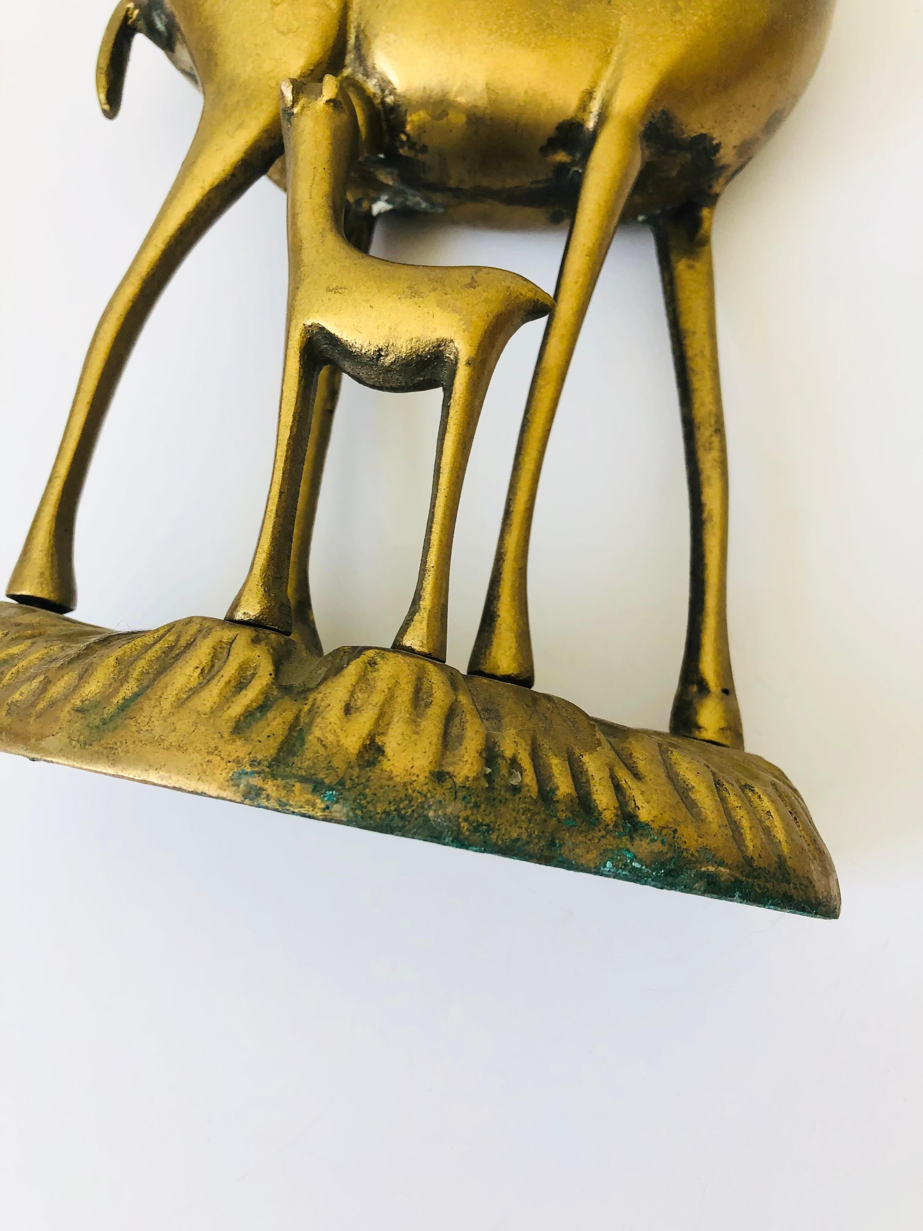 Large Vintage Brass Gazelle with Baby For Sale 5