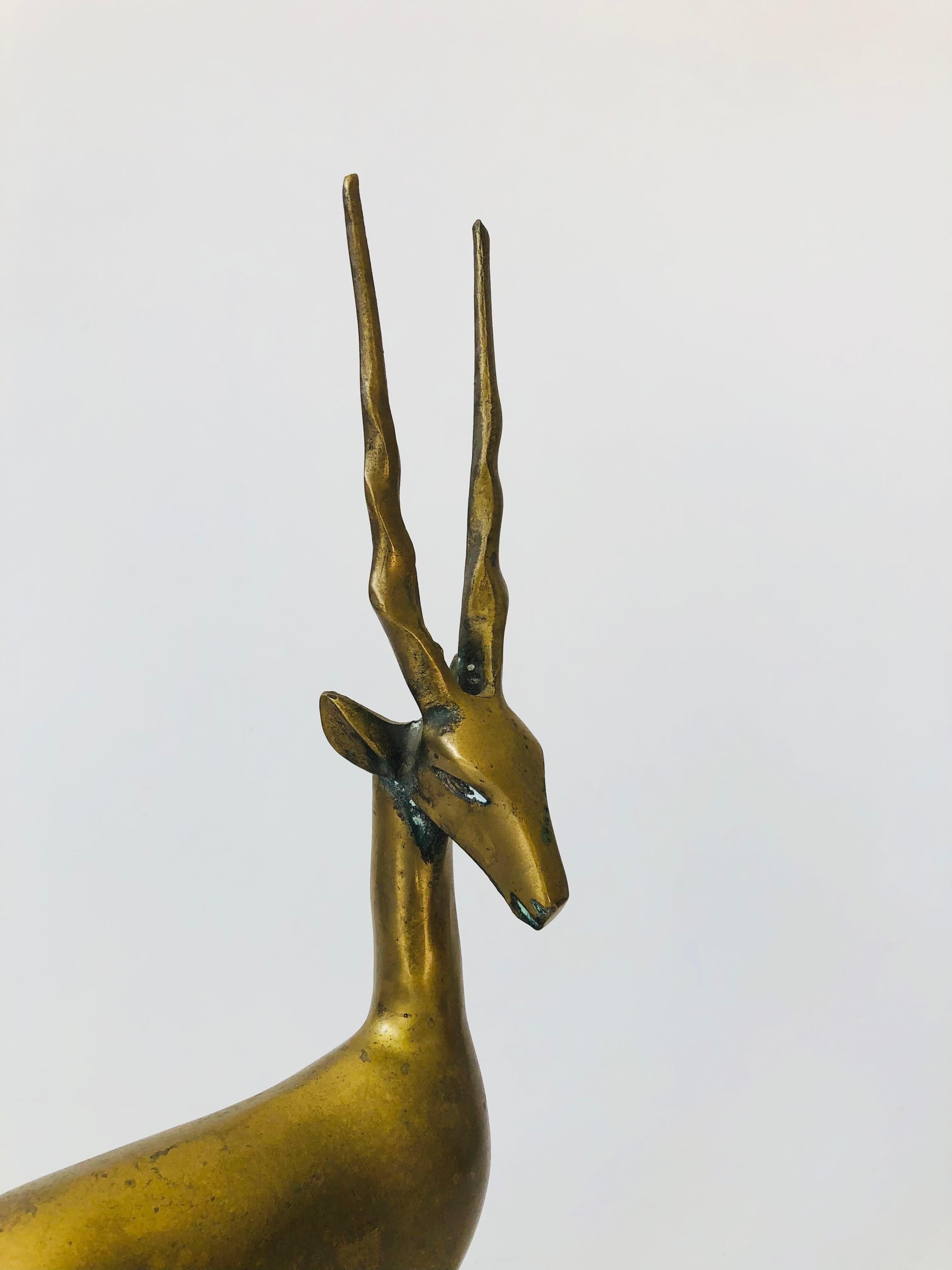 Mid-Century Modern Large Vintage Brass Gazelle with Baby For Sale