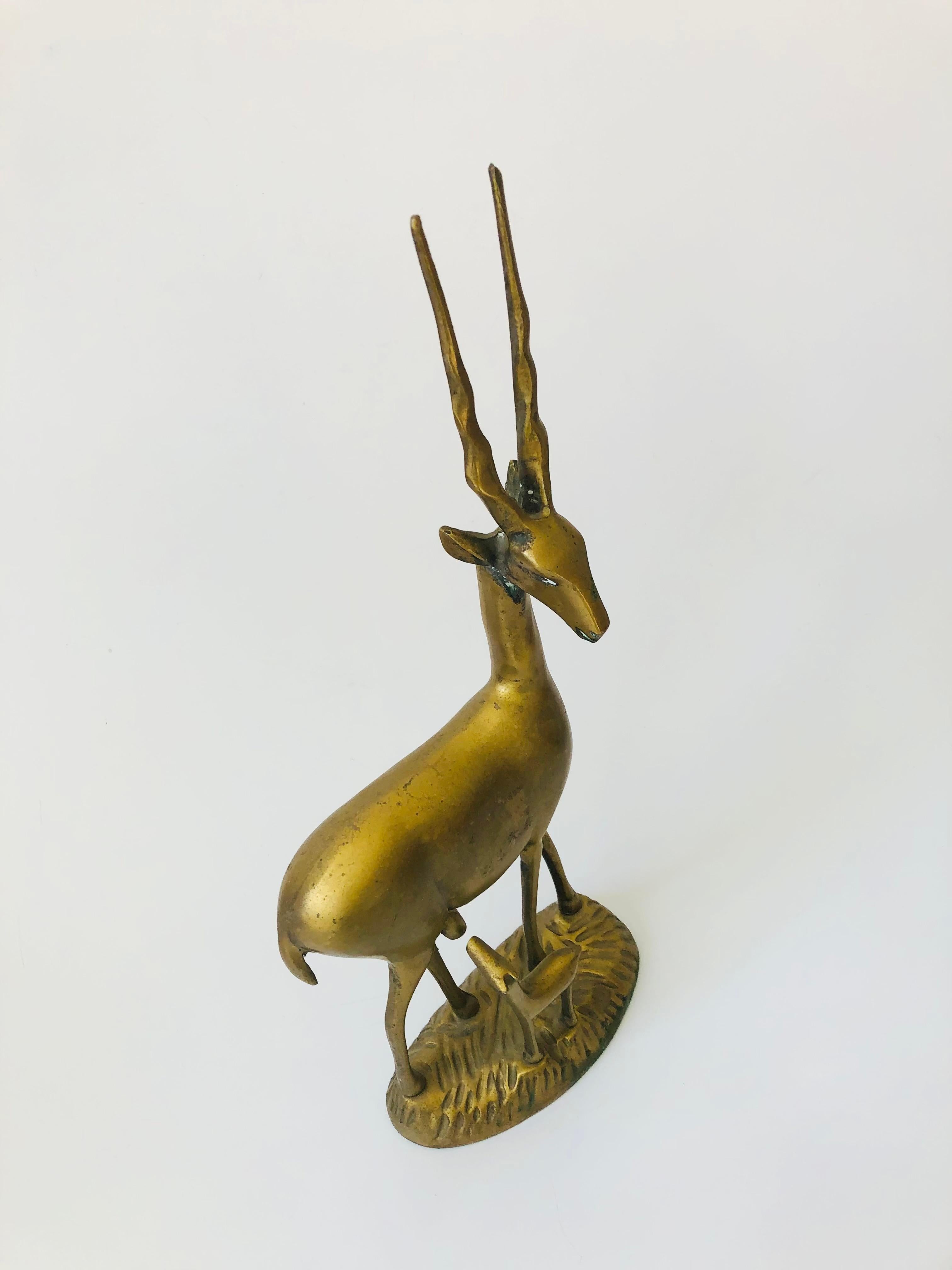 20th Century Large Vintage Brass Gazelle with Baby For Sale