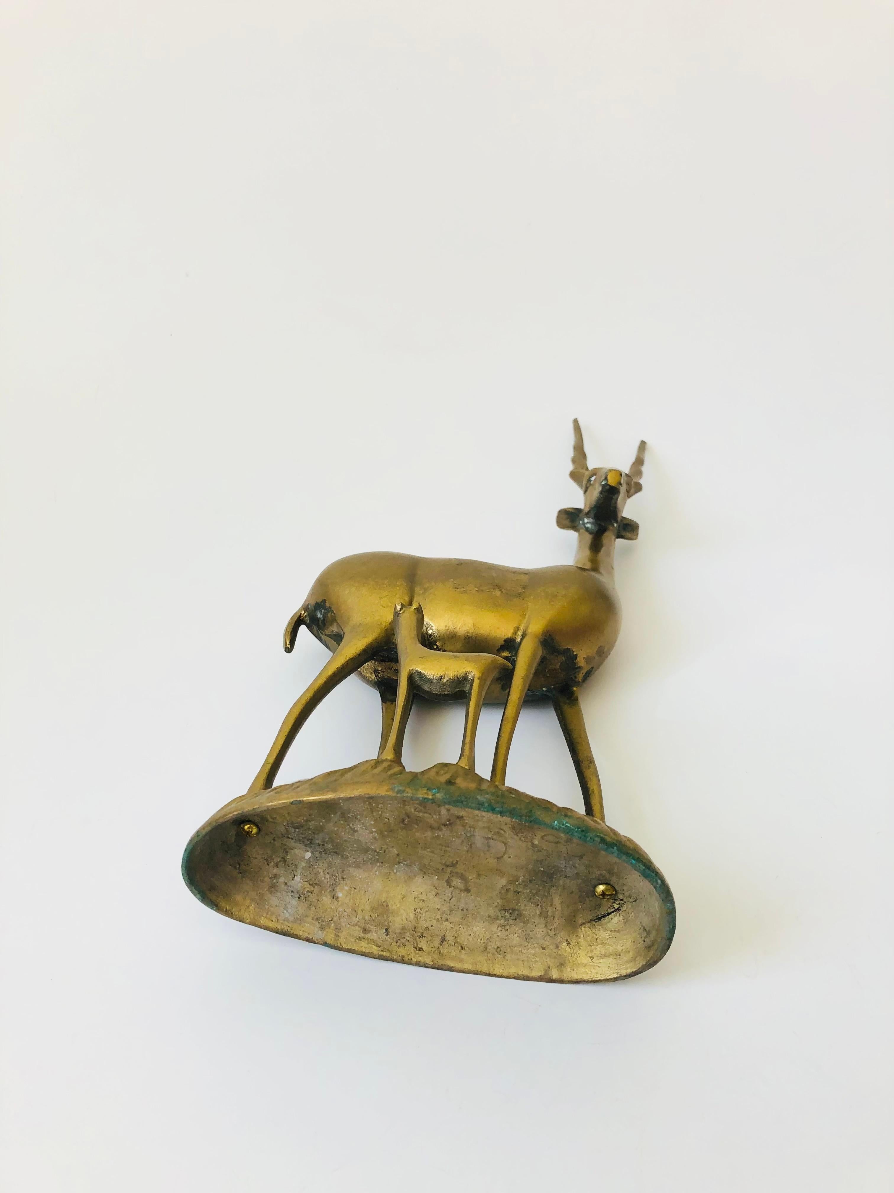 Large Vintage Brass Gazelle with Baby For Sale 4
