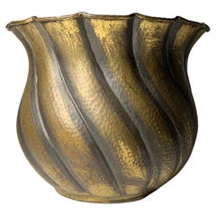 Large Retro Brass Hand Hammered Italian Planter