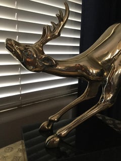 Large Vintage Brass Jumping Reindeer Animal Sculpture