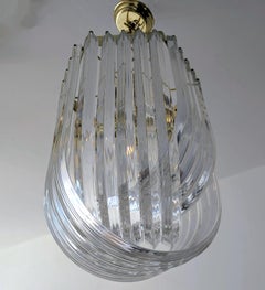 Large vintage brass & lucite ribbon loop chandelier / pendant USA 1970s / 1980s