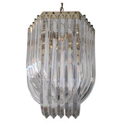 Large vintage brass & lucite ribbon loop chandelier / pendant USA 1970s / 1980s