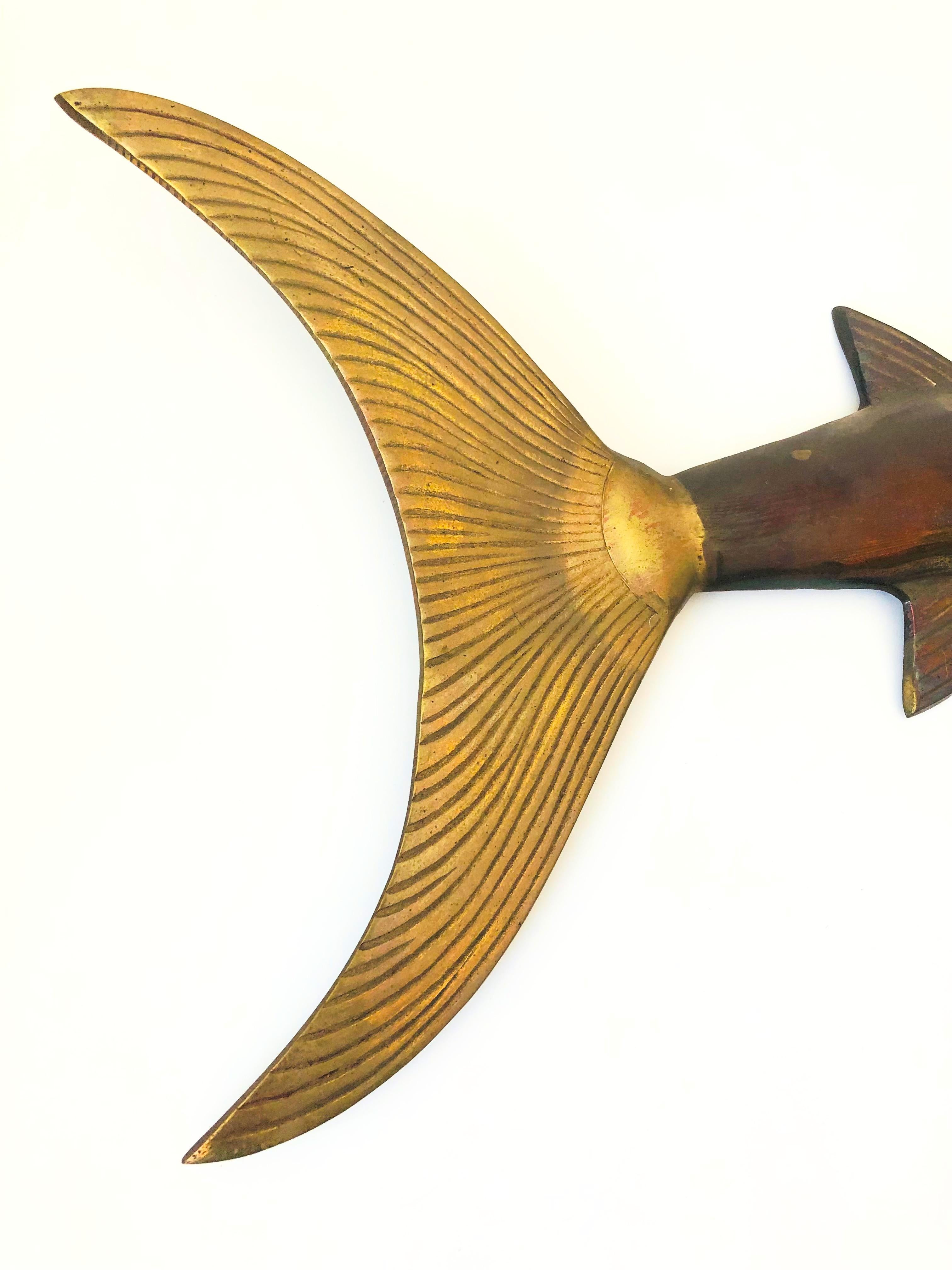 Large Vintage Brass Marlin Wall Hanging In Good Condition In Vallejo, CA