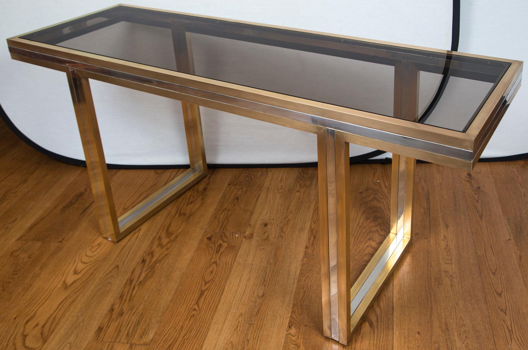 Modern Large Vintage Brass & Nickel Console Table, Signed Romeo Rega For Sale