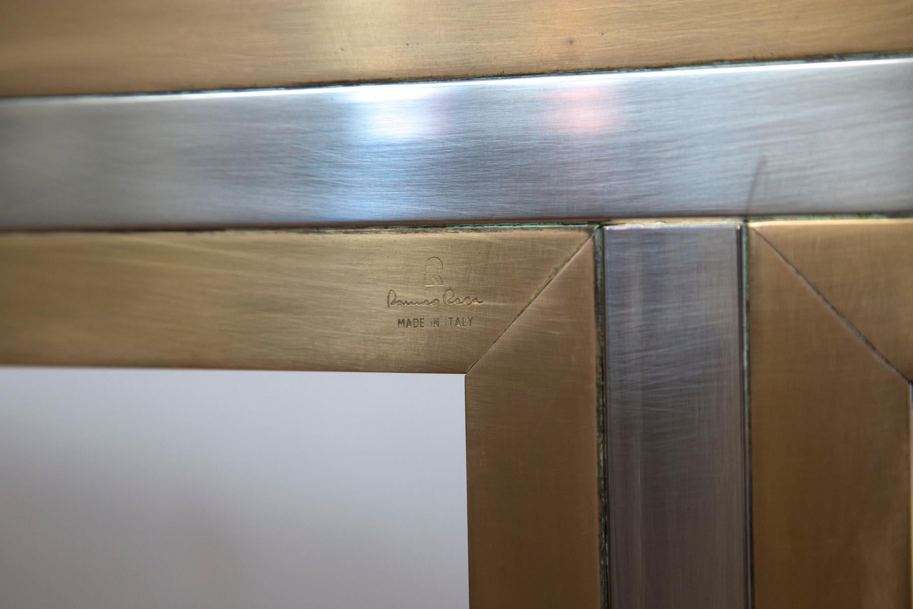 Grande table console vintage en laiton et nickel, signée Romeo Rega Bon état - En vente à Westport, CT