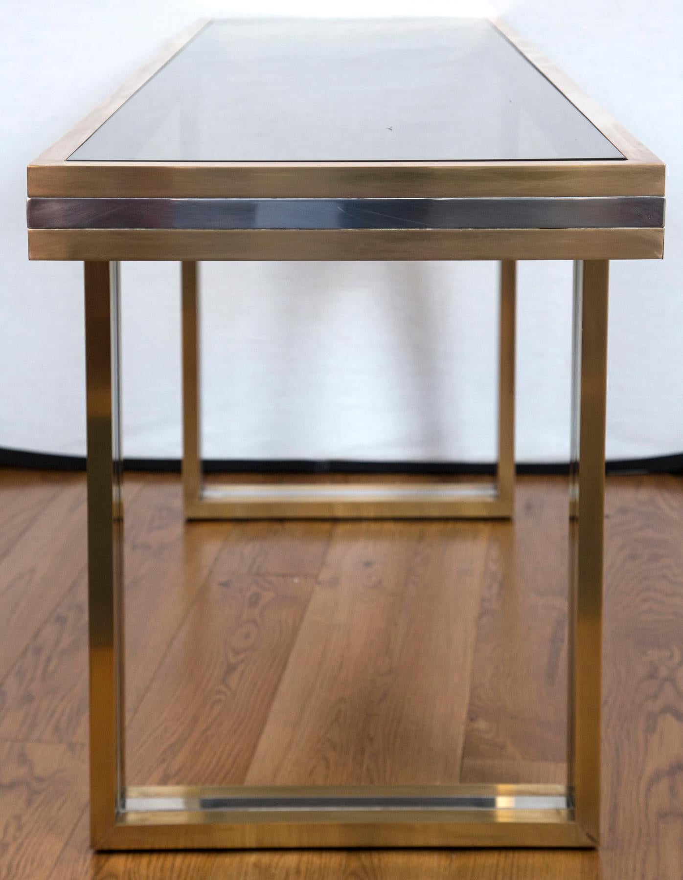Late 20th Century Large Vintage Brass & Nickel Console Table, Signed Romeo Rega For Sale