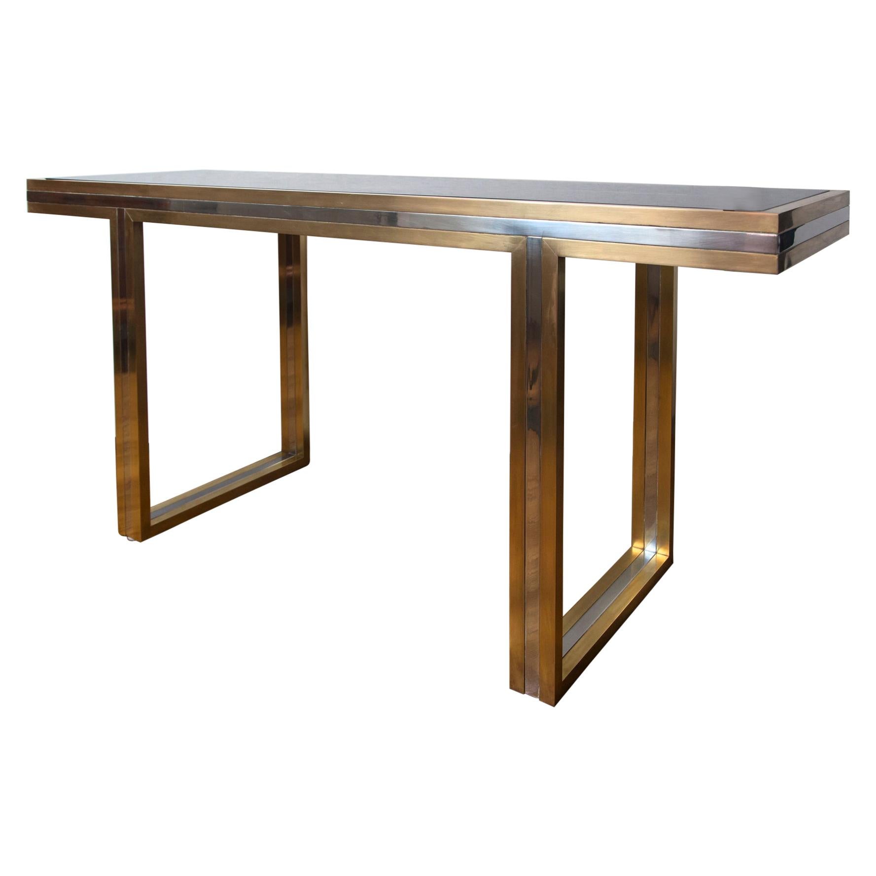 Large Vintage Brass & Nickel Console Table, Signed Romeo Rega For Sale