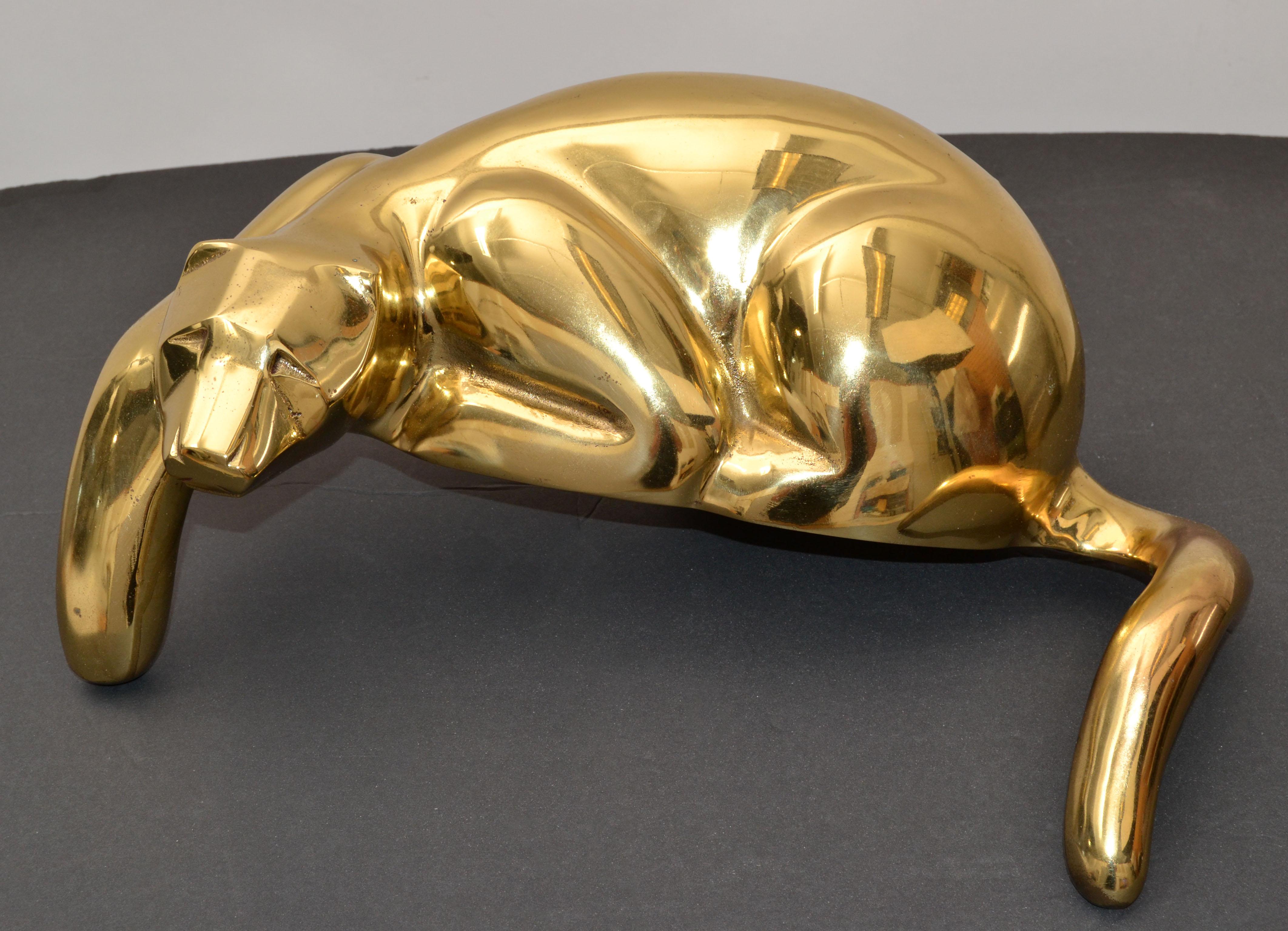 Large Vintage Brass Resting Panther Animal Sculpture Mid-Century Modern 1970 For Sale 1