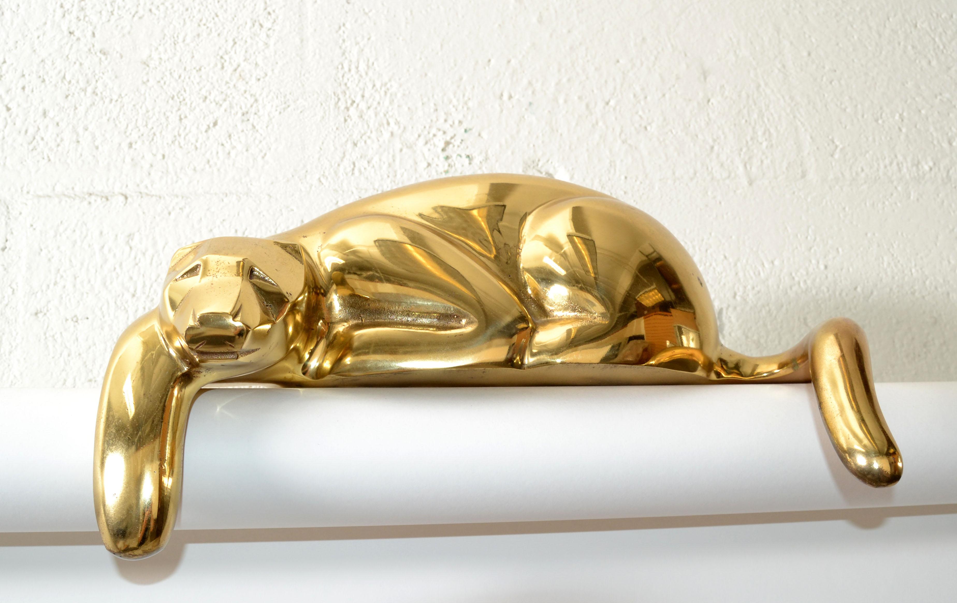 Large Vintage Brass Resting Panther Animal Sculpture Mid-Century Modern 1970 For Sale 2