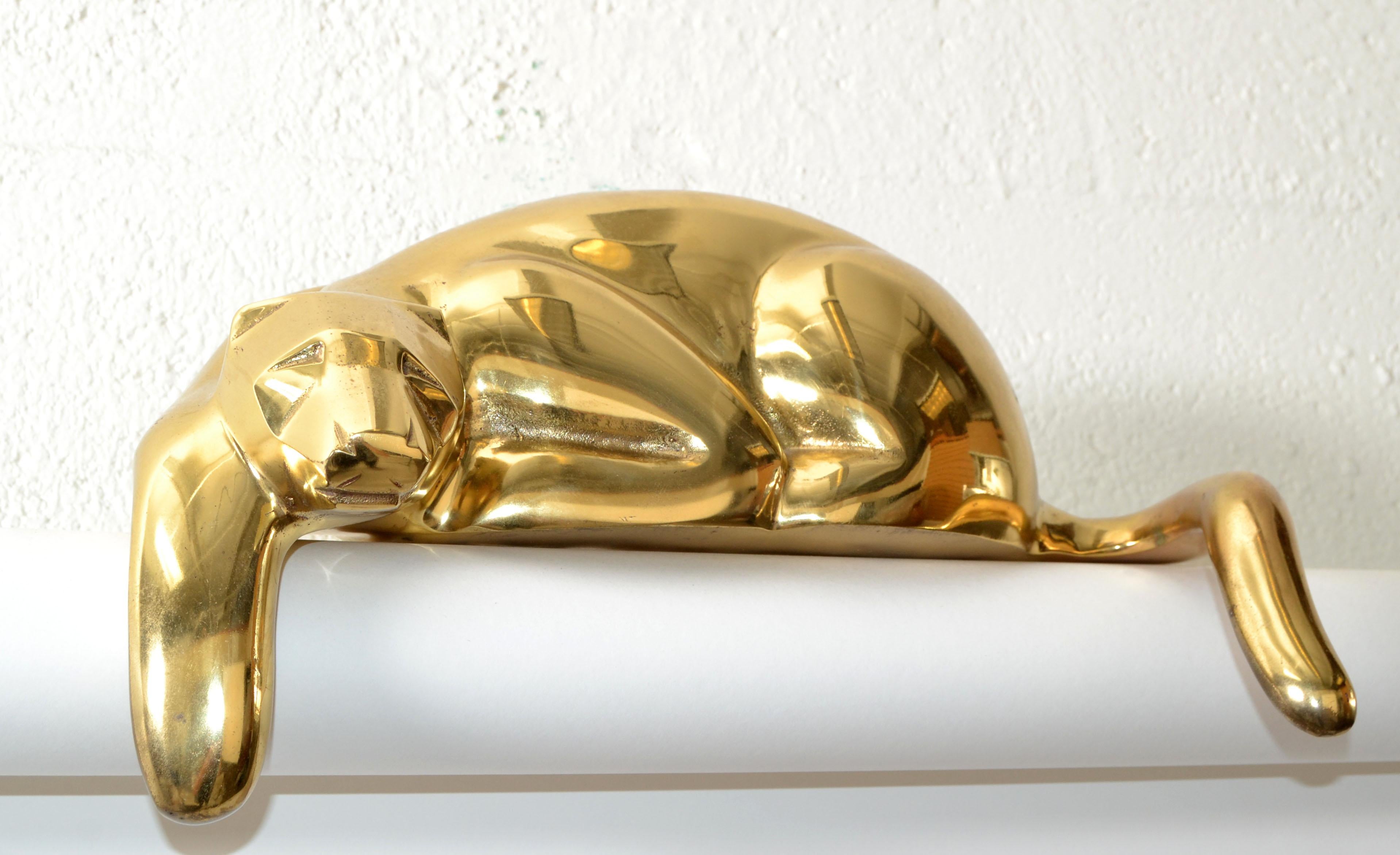 Large Vintage Brass Resting Panther Animal Sculpture Mid-Century Modern 1970 For Sale 3