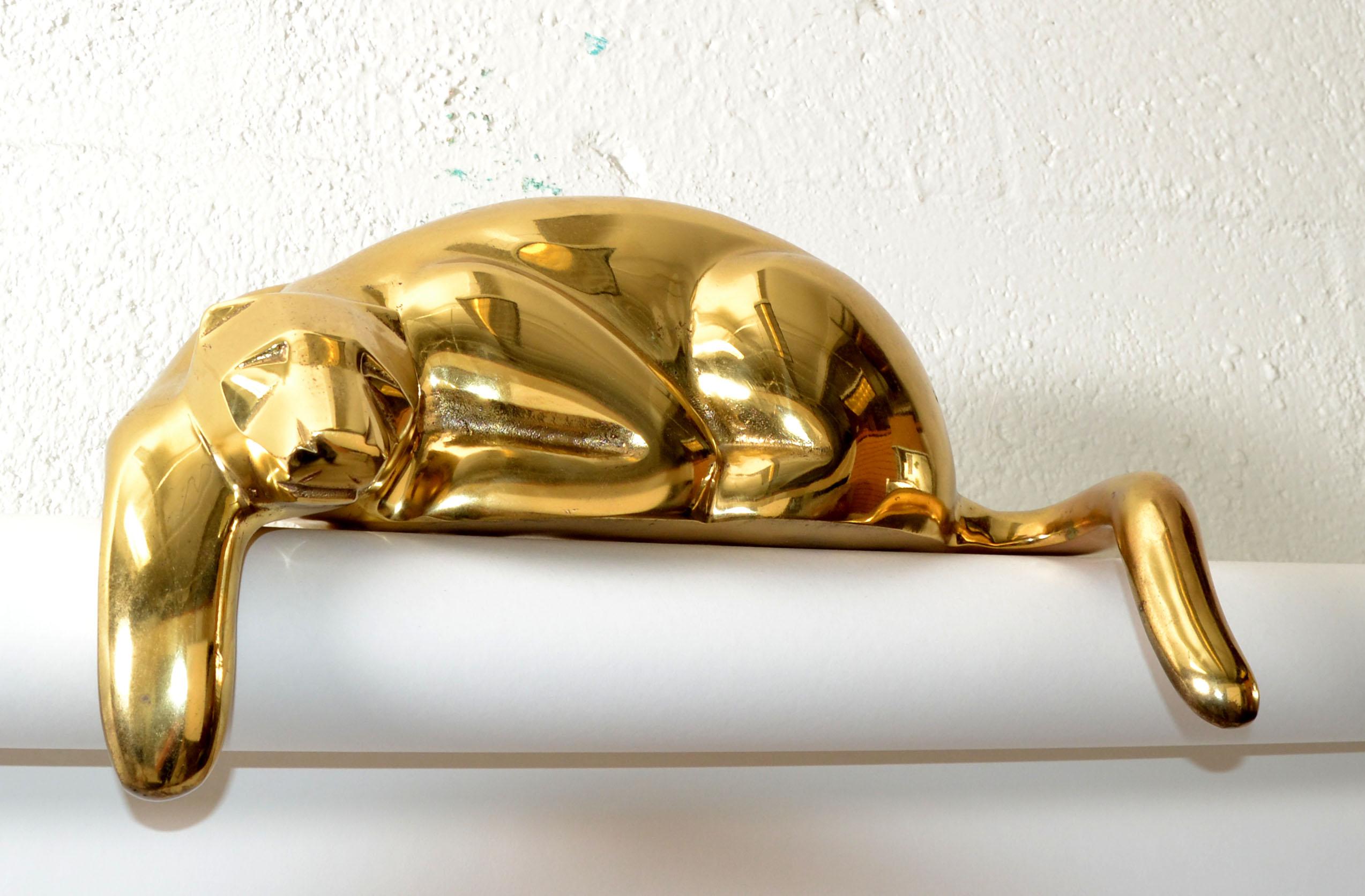 American Large Vintage Brass Resting Panther Animal Sculpture Mid-Century Modern 1970 For Sale