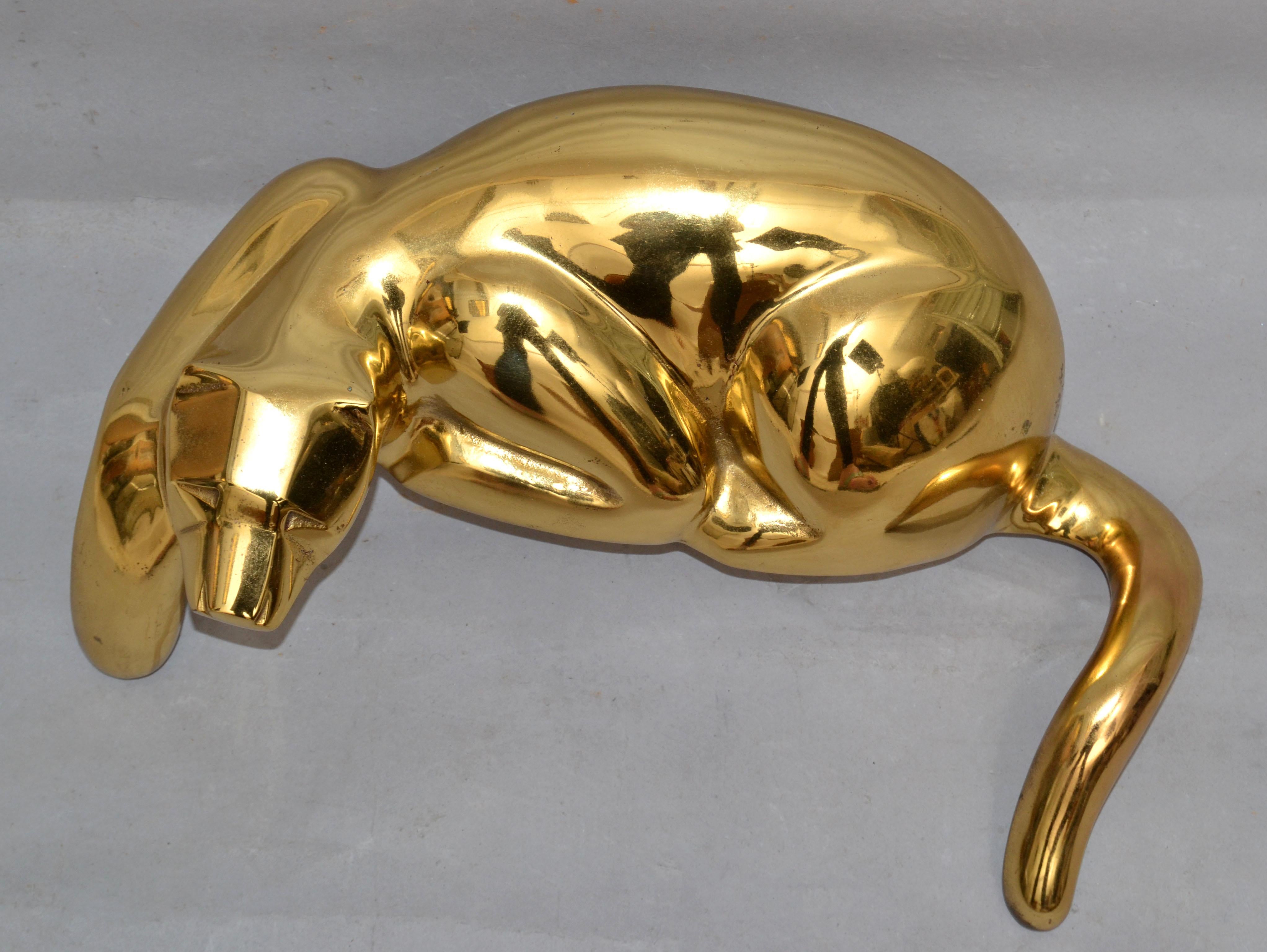 Polished Large Vintage Brass Resting Panther Animal Sculpture Mid-Century Modern 1970 For Sale