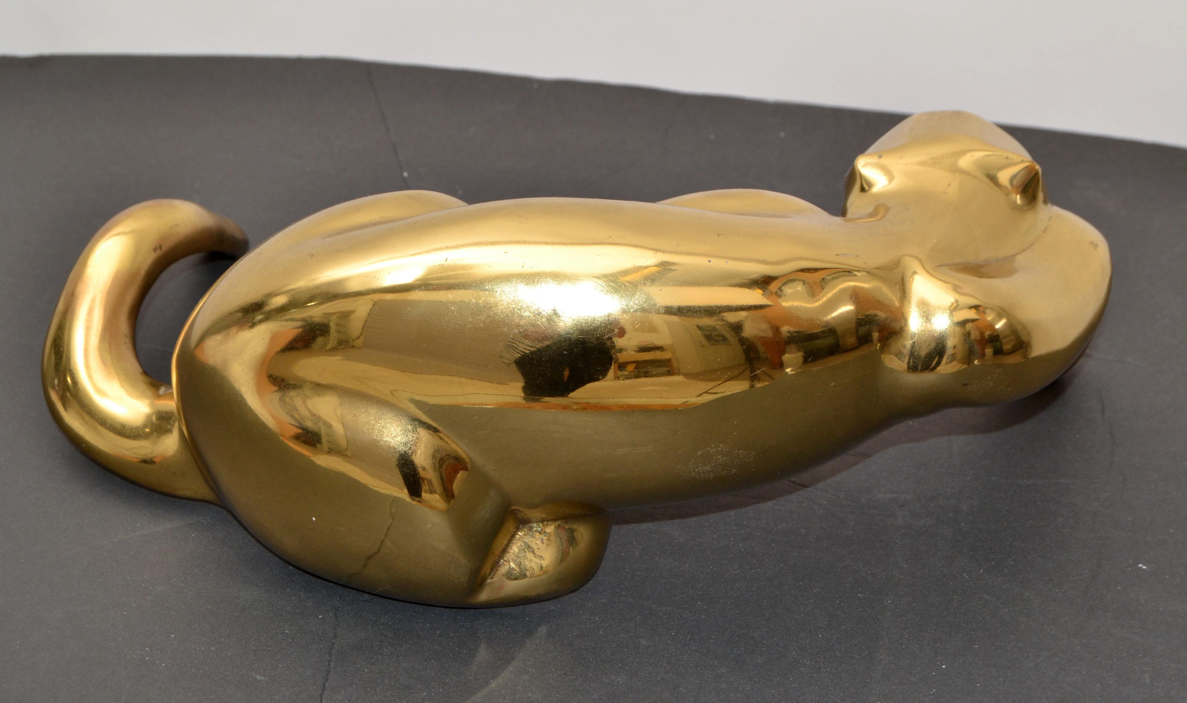 Late 20th Century Large Vintage Brass Resting Panther Animal Sculpture Mid-Century Modern 1970 For Sale