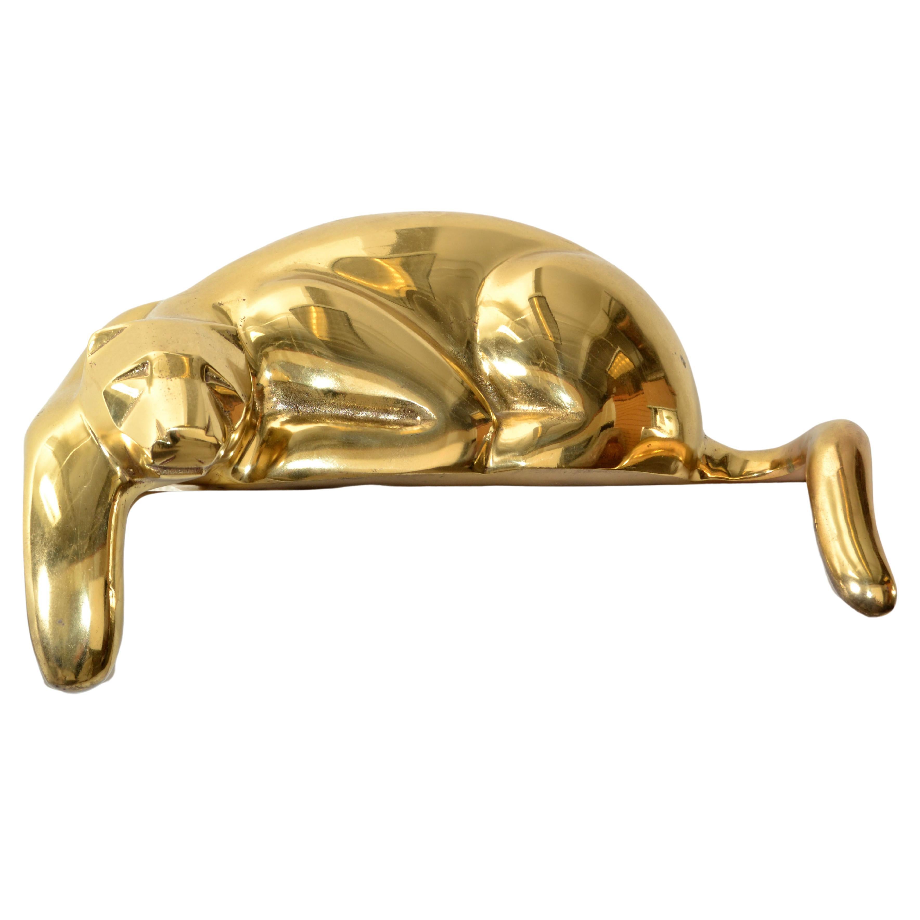 Large Vintage Brass Resting Panther Animal Sculpture Mid-Century Modern 1970 For Sale