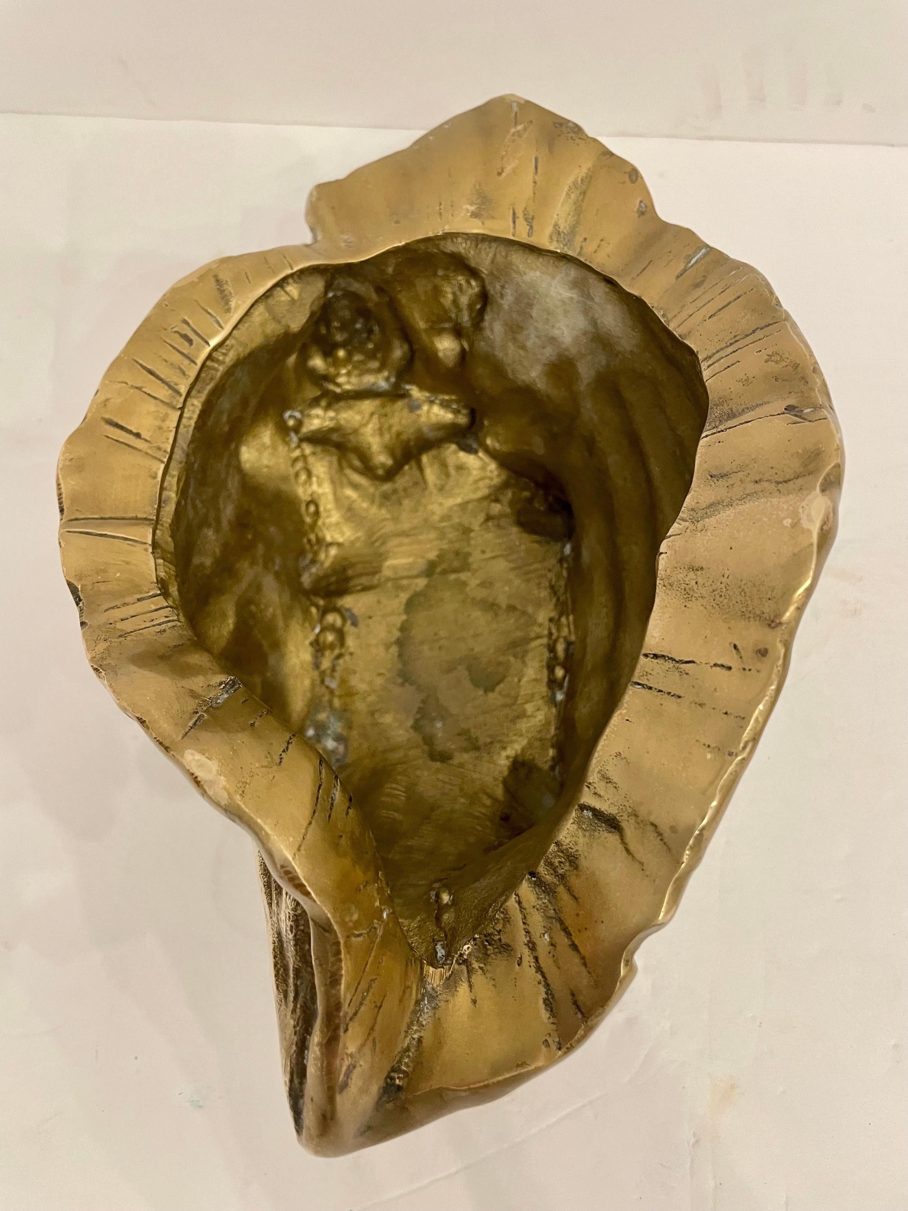 20th Century Large Vintage Brass Seashell Planter For Sale