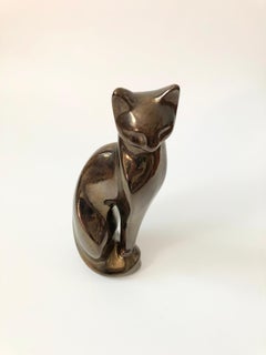 Large Vintage Bronze Ceramic Cat