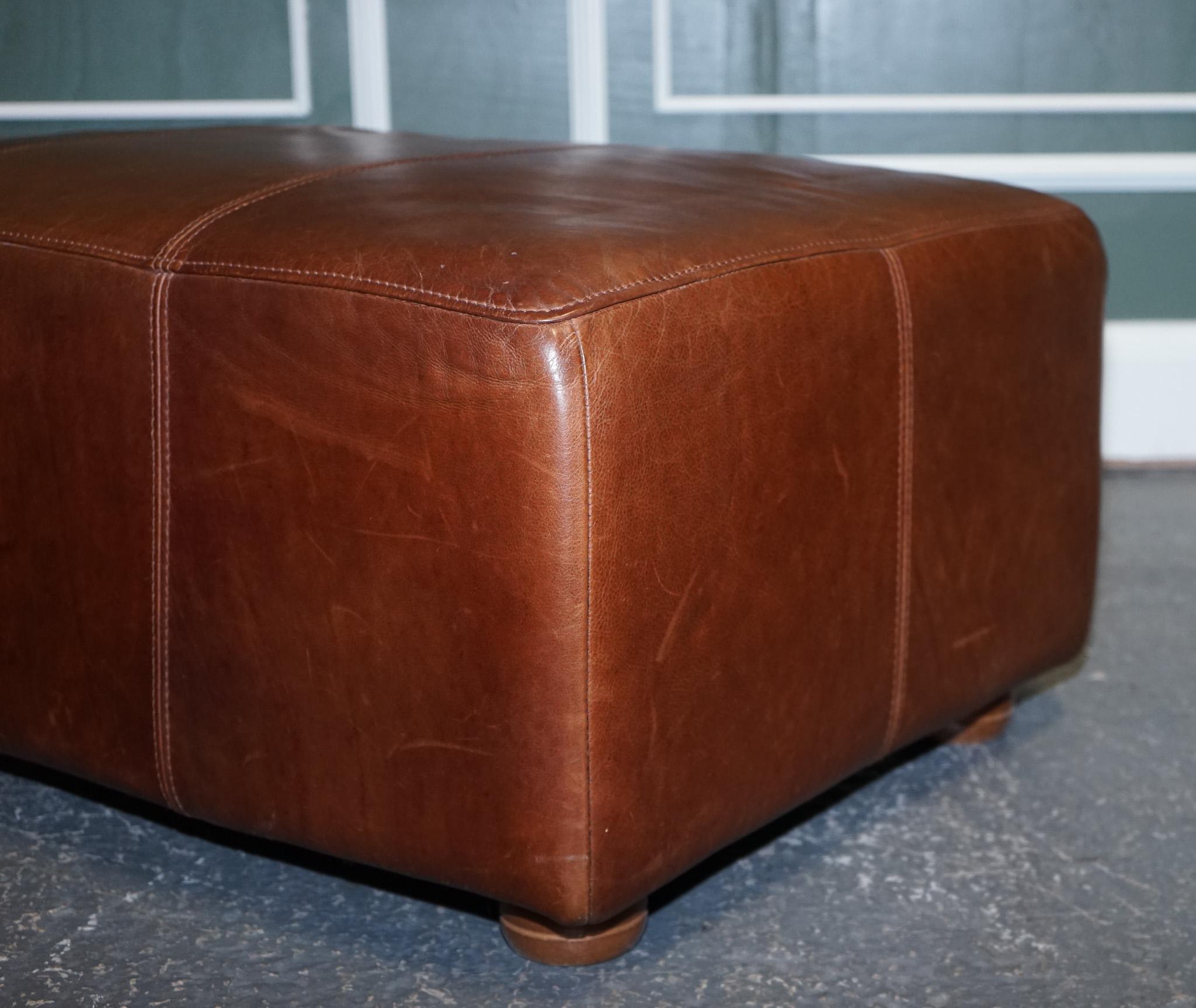 Large Vintage Brown Leather Footstool Ottoman Made by Halo 1