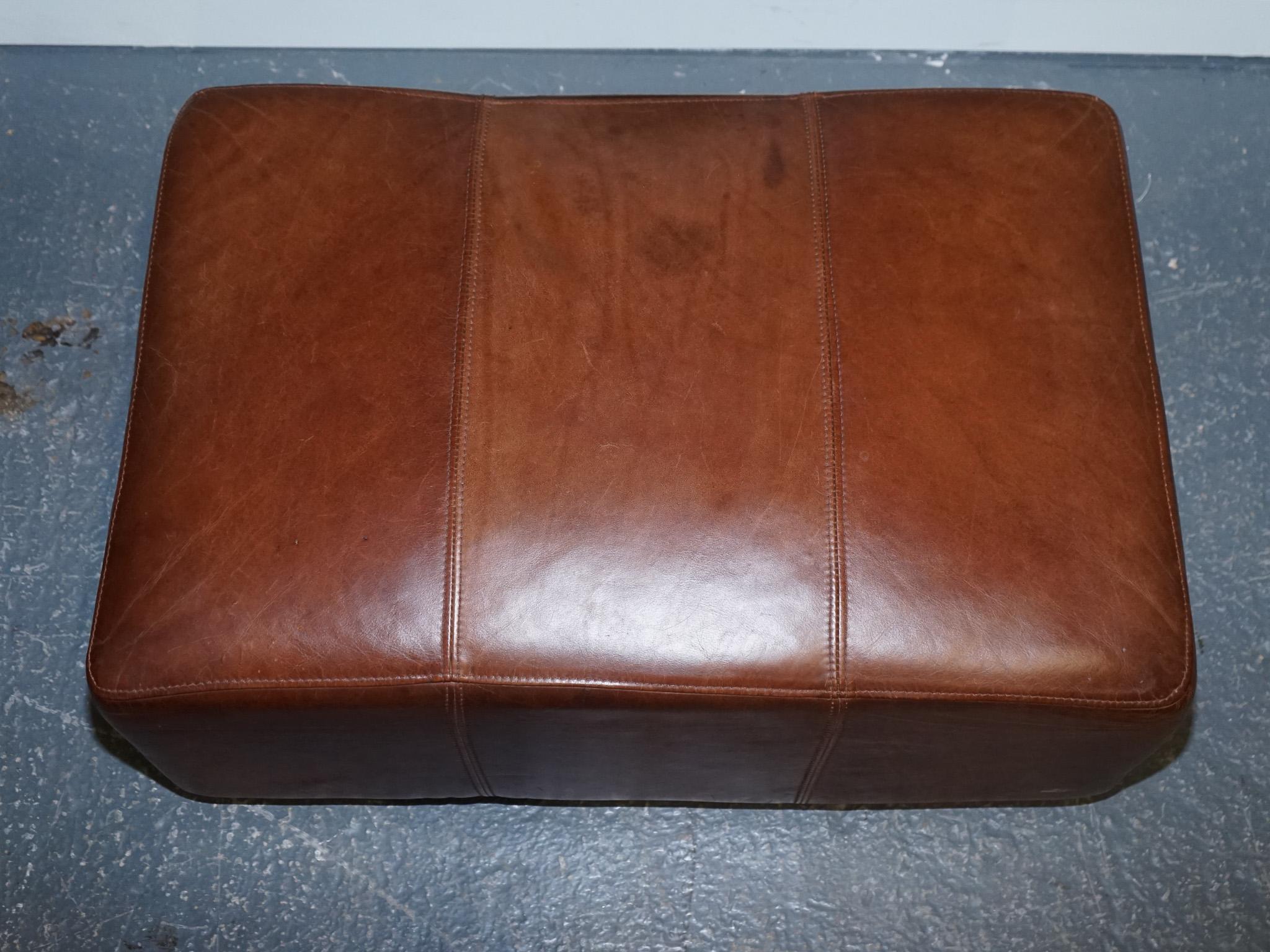 Large Vintage Brown Leather Footstool Ottoman Made by Halo 2