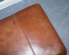 Large Vintage Brown Leather Footstool Ottoman Made by Halo
