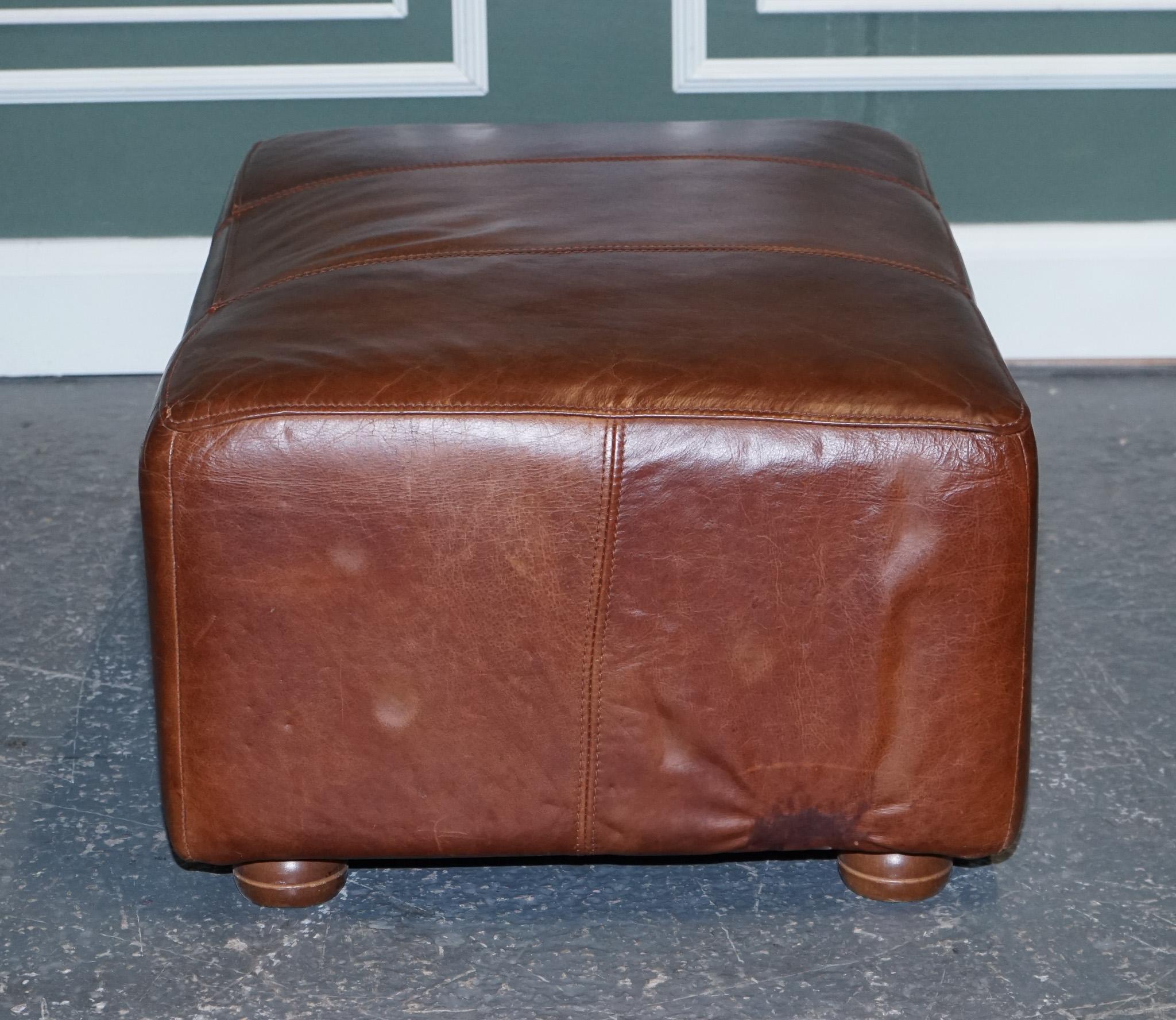 Hand-Crafted Large Vintage Brown Leather Footstool Ottoman Made by Halo