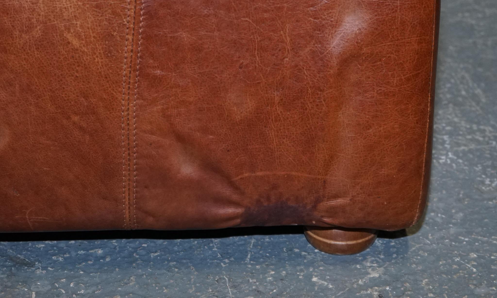 Large Vintage Brown Leather Footstool Ottoman Made by Halo In Good Condition In Pulborough, GB