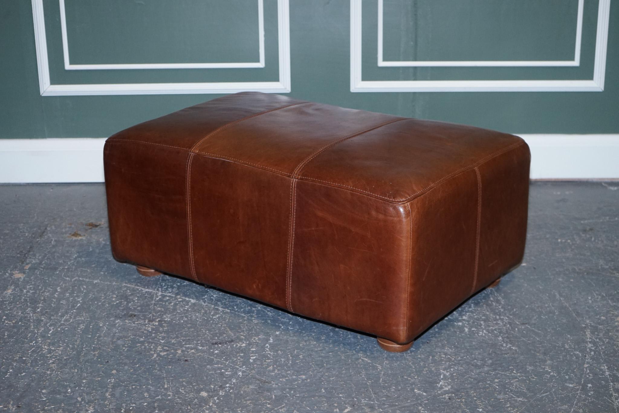 20th Century Large Vintage Brown Leather Footstool Ottoman Made by Halo