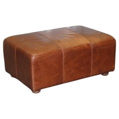 Large Vintage Brown Leather Footstool Ottoman Made by Halo