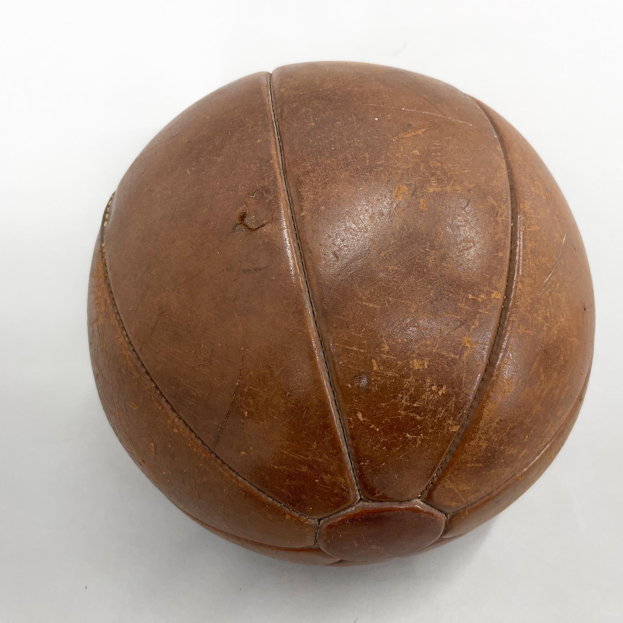 Czech Large Vintage Brown Leather Medicine Ball, 1930s  For Sale