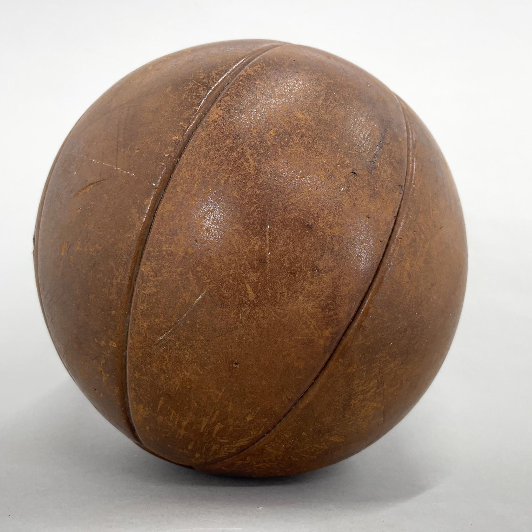 Mid-20th Century Large Vintage Brown Leather Medicine Ball, 1930s  For Sale