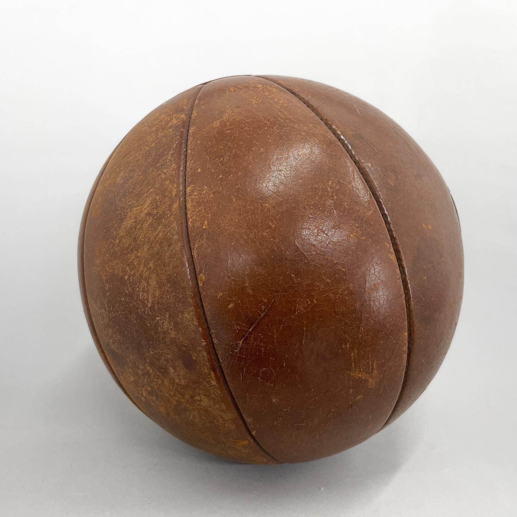 Large Vintage Brown Leather Medicine Ball, 1930s  For Sale 1