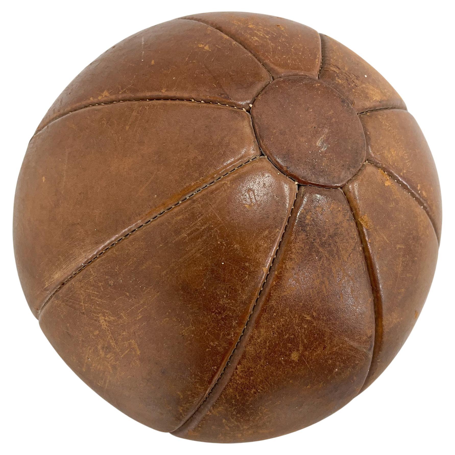 Large Vintage Brown Leather Medicine Ball, 1930s  For Sale