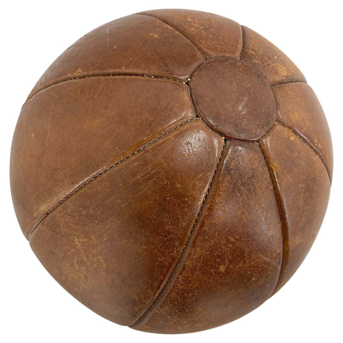 Large Vintage Brown Leather Medicine Ball, 1930s For Sale at 1stDibs