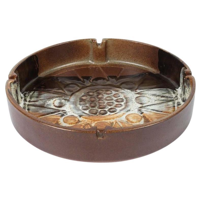Large Vintage Brown Round Ceramic California Studio Cigar Ashtray Catchall For Sale
