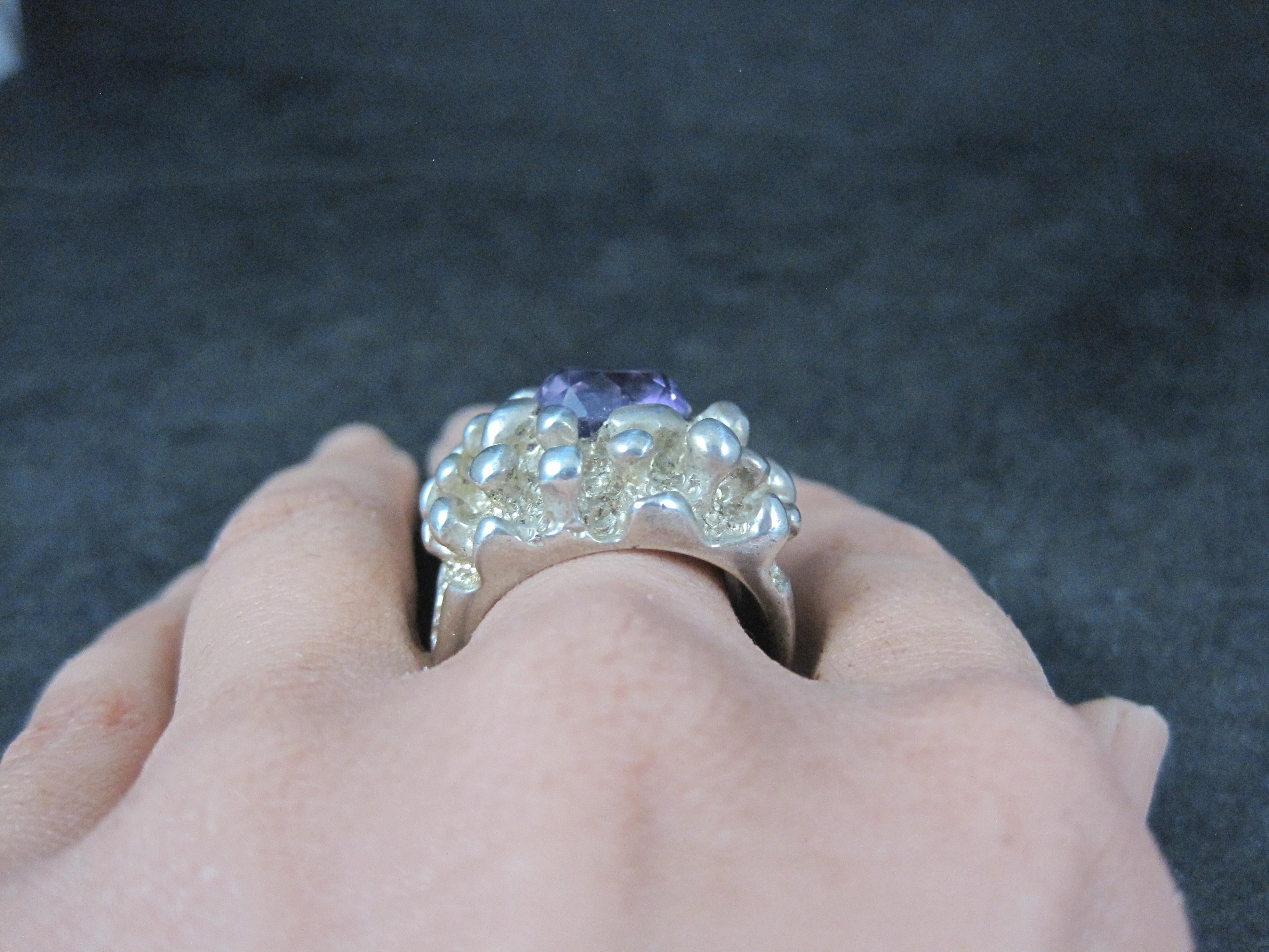 Grande bague vintage brutaliste taille 11 argent sterling mexicain en vente 4