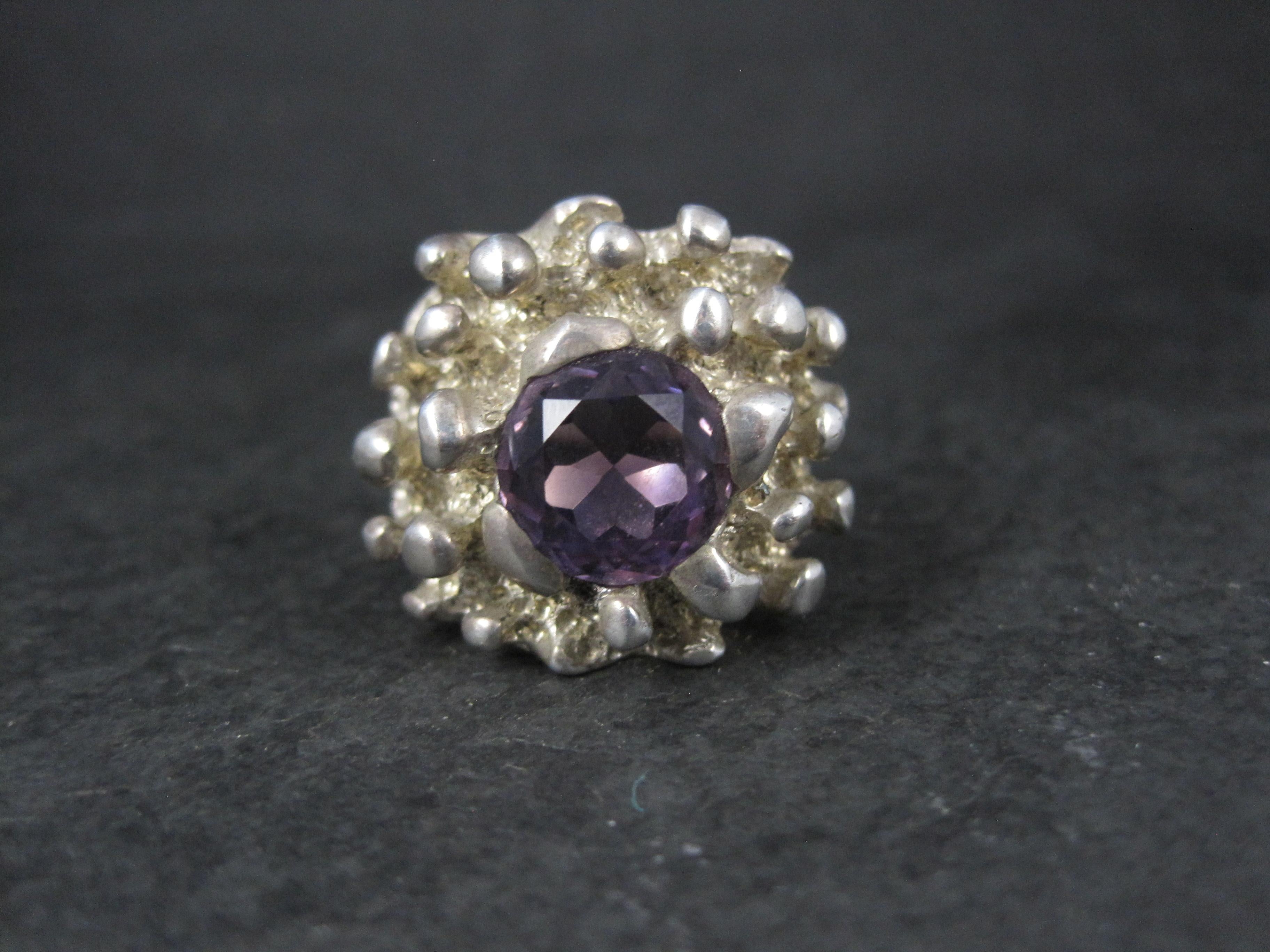 Grande bague vintage brutaliste taille 11 argent sterling mexicain en vente 5