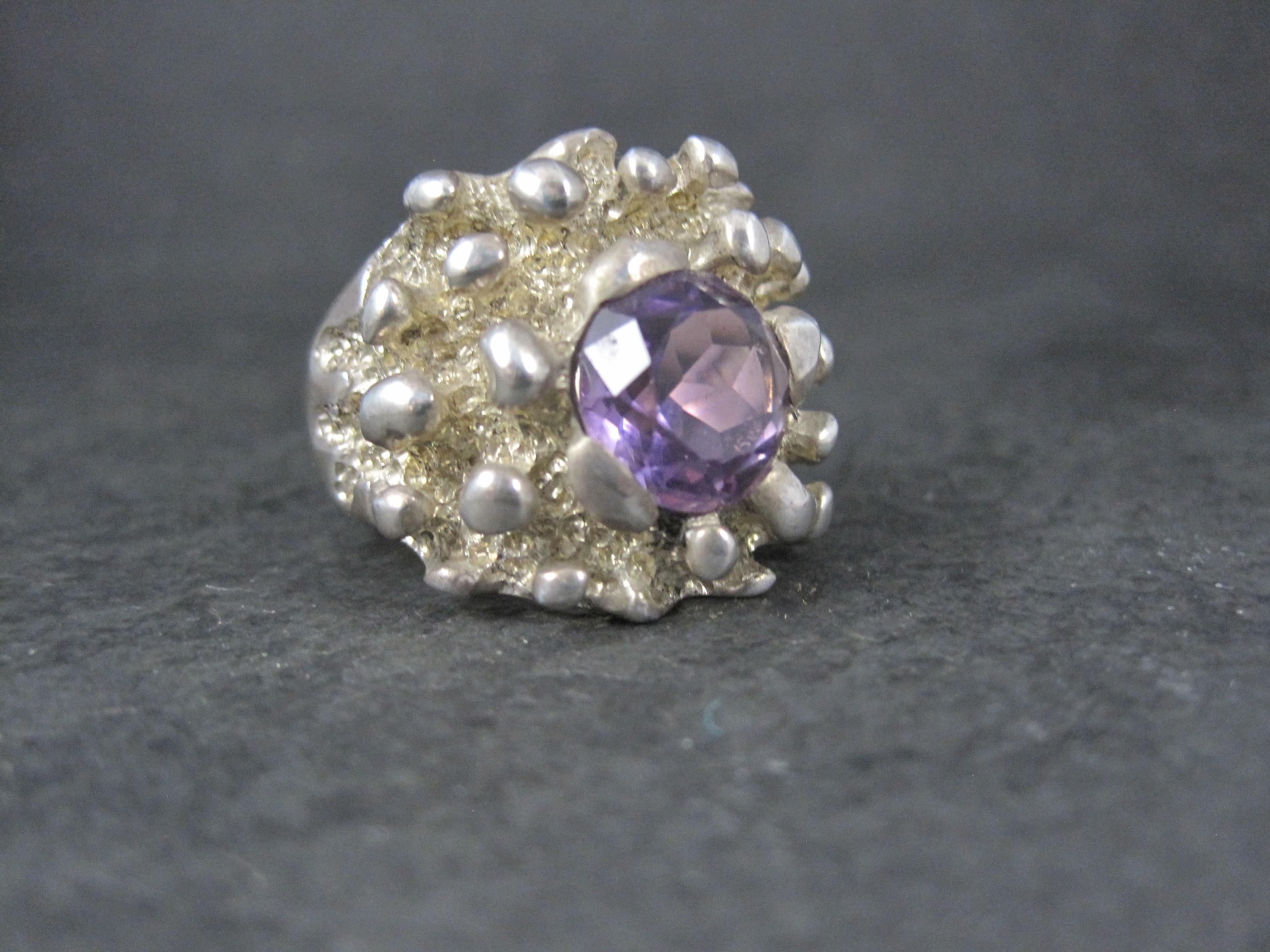 Artisan Grande bague vintage brutaliste taille 11 argent sterling mexicain en vente